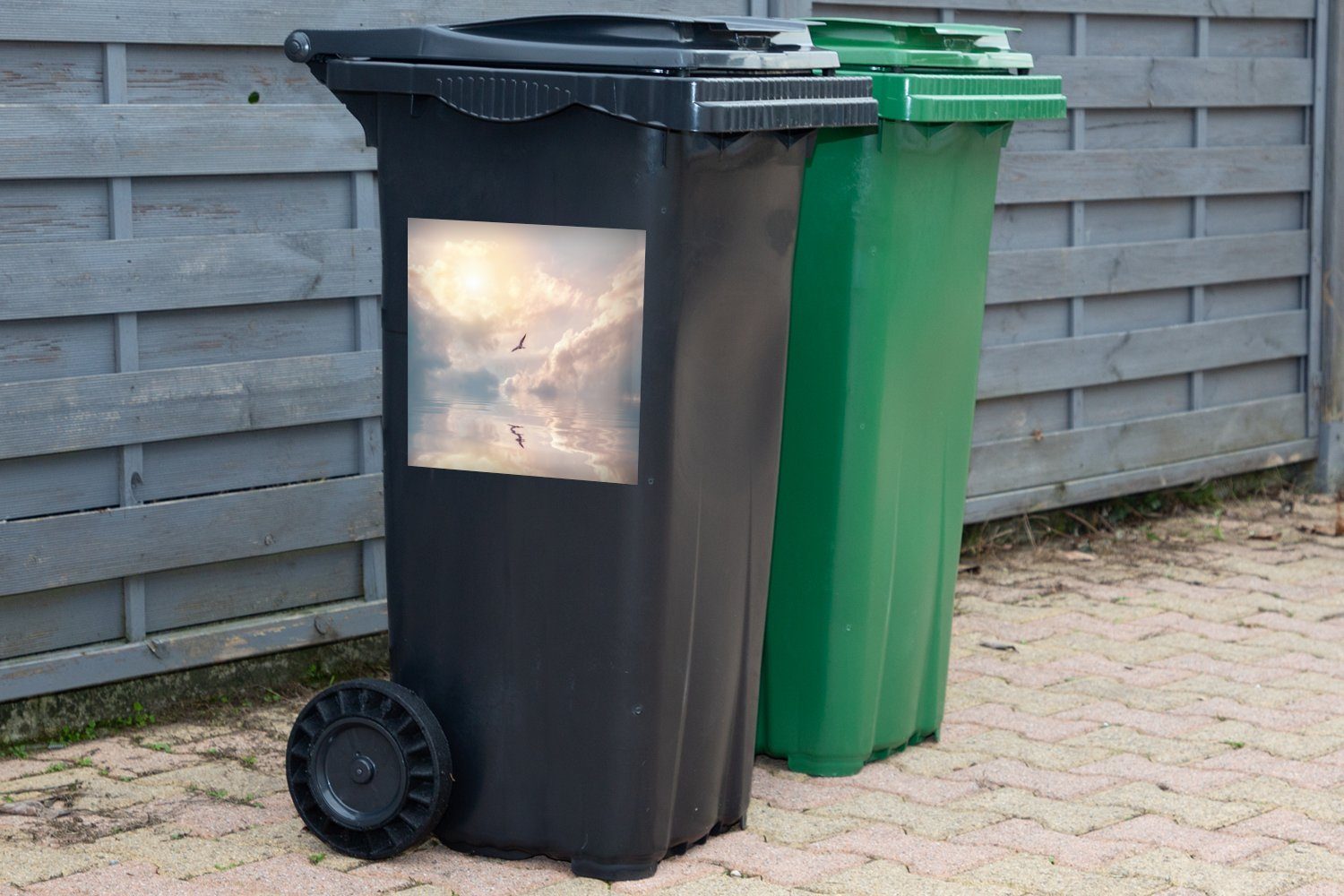 Meer Container, Mülleimer-aufkleber, Abfalbehälter Sticker, - MuchoWow St), (1 Vogel Sonne Wandsticker - Mülltonne,