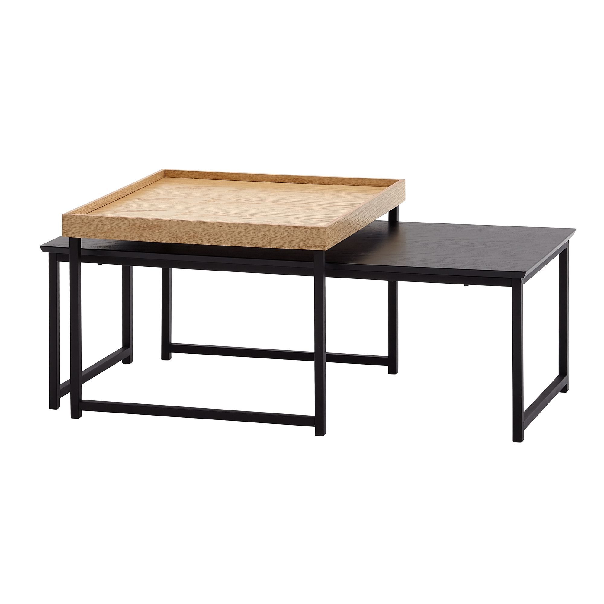 Satztisch Couchtisch 2er Set Holz / Metall Sofatisch Eckig Eiche Schwarz