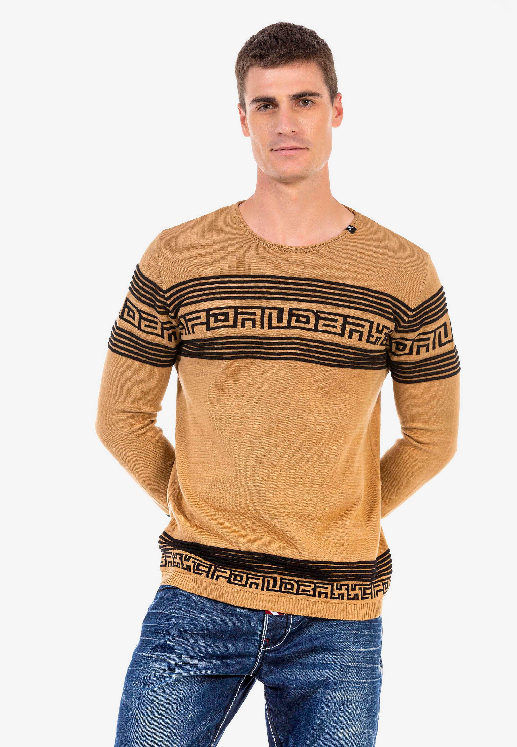 Streifenoptik Baxx Cipo camelfarben Strickpullover in modischer &