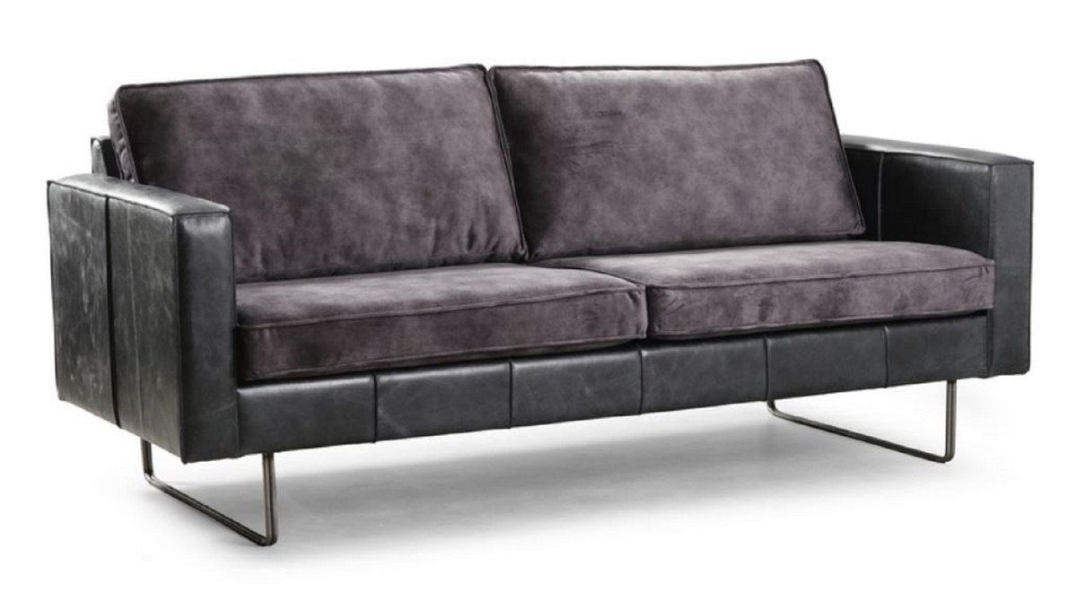Casa Padrino 2-Sitzer Luxus Leder 2er Sofa Vintage Grau 170 x 90 x H. 85 cm - Echtleder Wohnzimmer Sofa - Wohnzimmer Möbel - Luxus Kollektion