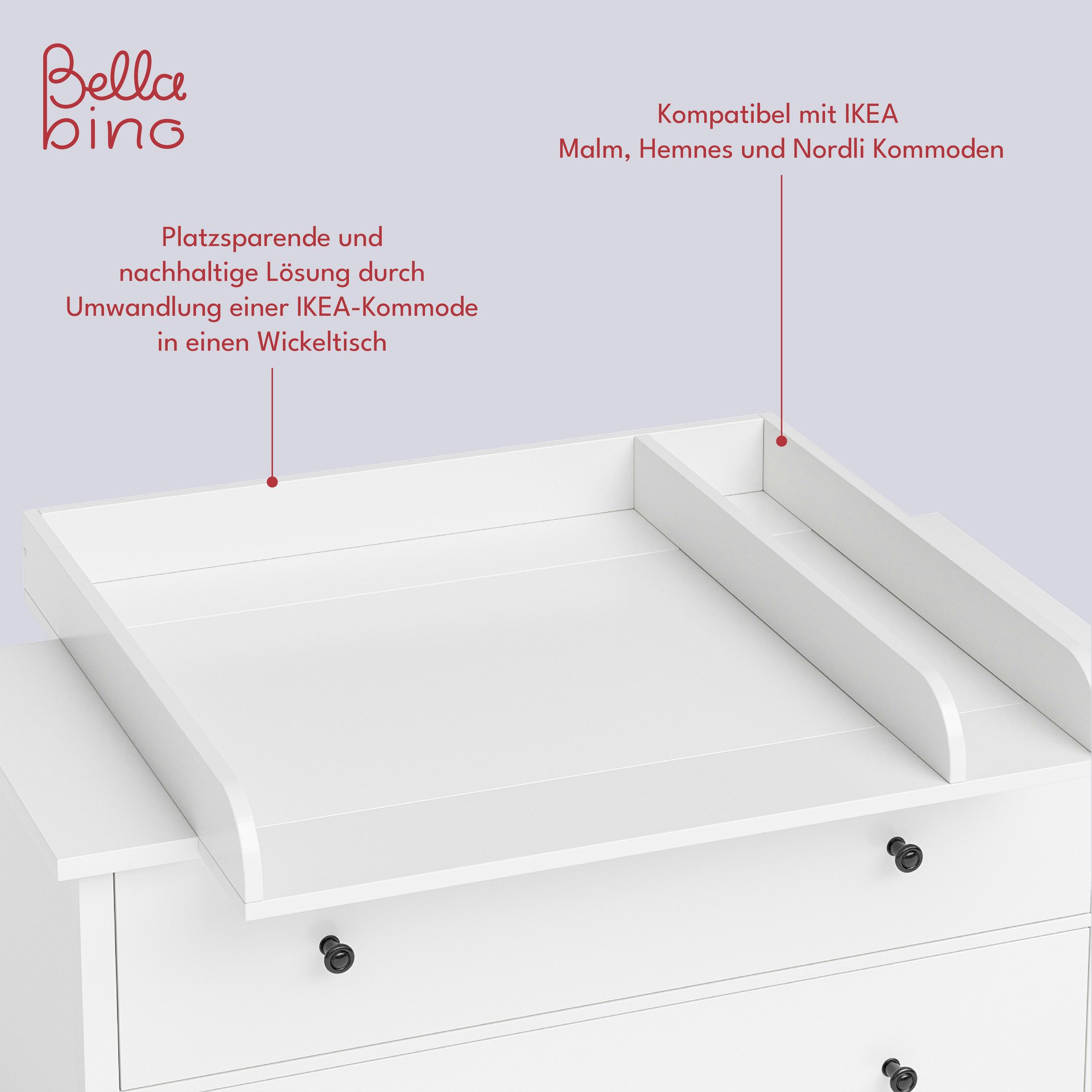 Bellabino Wickelaufsatz Oti, für IKEA Kommode Malm, Hemnes, Nordli, mit Trennfach