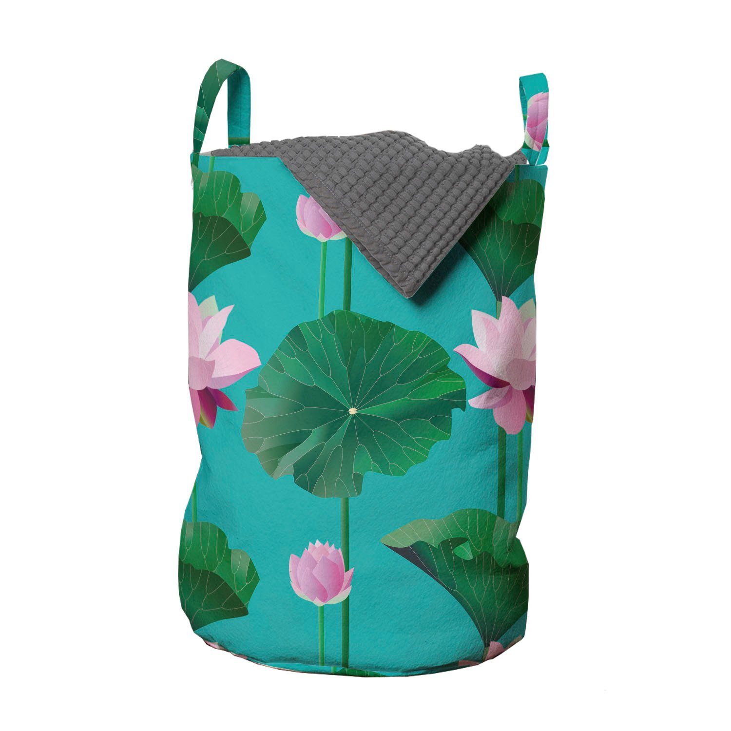 Abakuhaus Wäschesäckchen Wäschekorb mit Griffen Kordelzugverschluss für Waschsalons, Blau Und Pink Lotus-Blätter