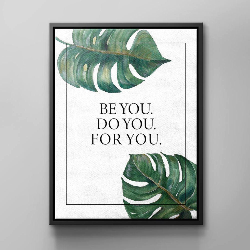 DOTCOMCANVAS® Leinwandbild Be You, Wandbild Motivationszitat grün weißes Blatt Be You ohne Rahmen