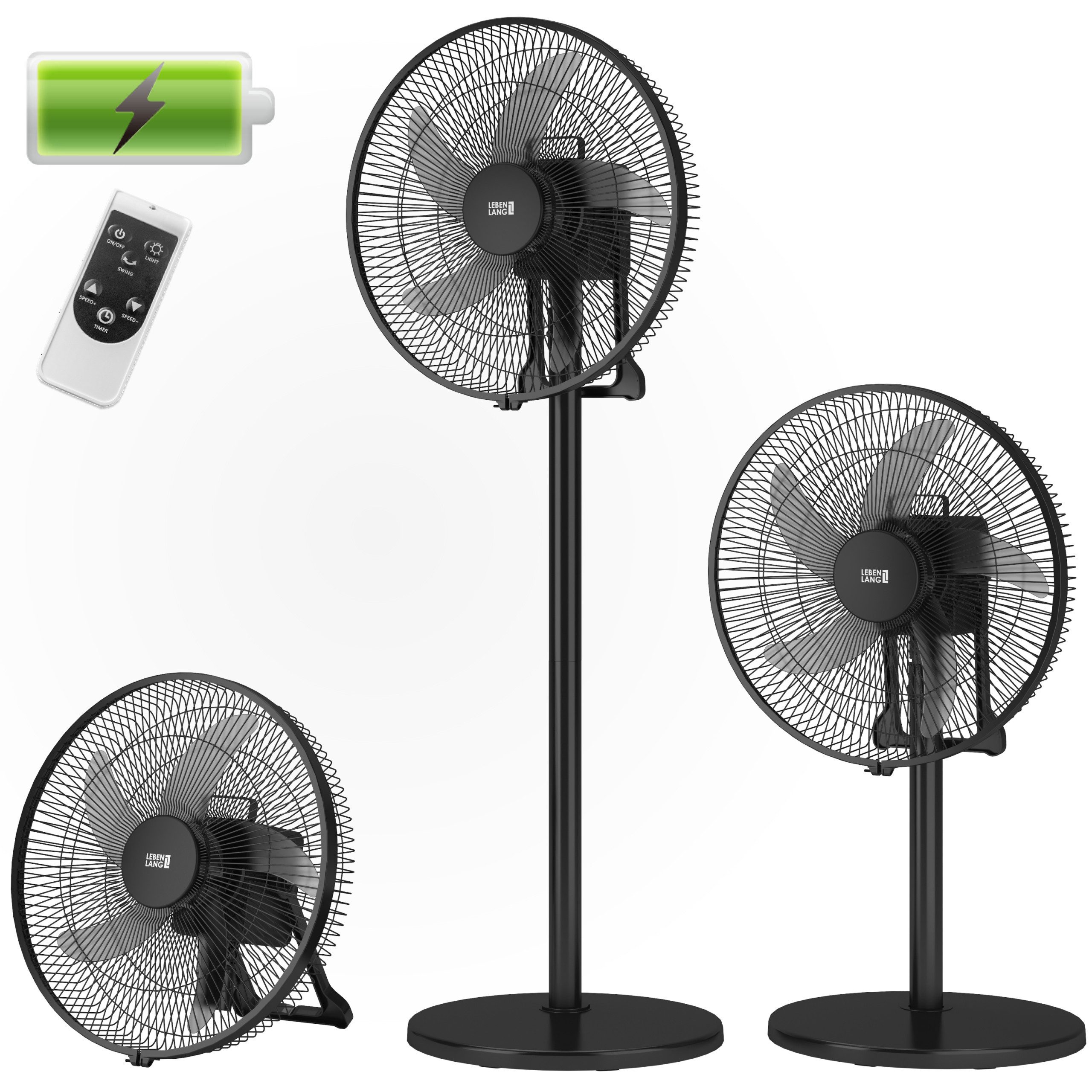 Akku-Standventilator 45h Laufzeit & 3600mAh - Batteriebetrieben - Inkl. Fernbedienung