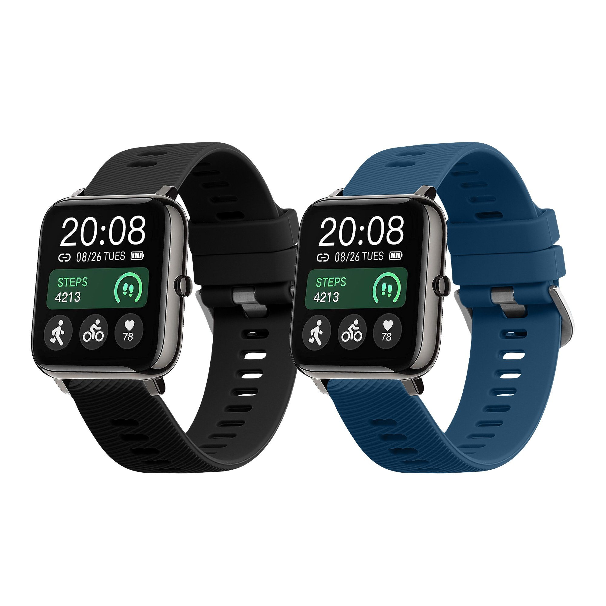 kwmobile 2x Uhrenarmband für Popglory P66 22mm Armband Smartwatch, 2-tlg., Fitnesstracker Band Set aus TPU Silikon - Ersatzarmband Smartwatch