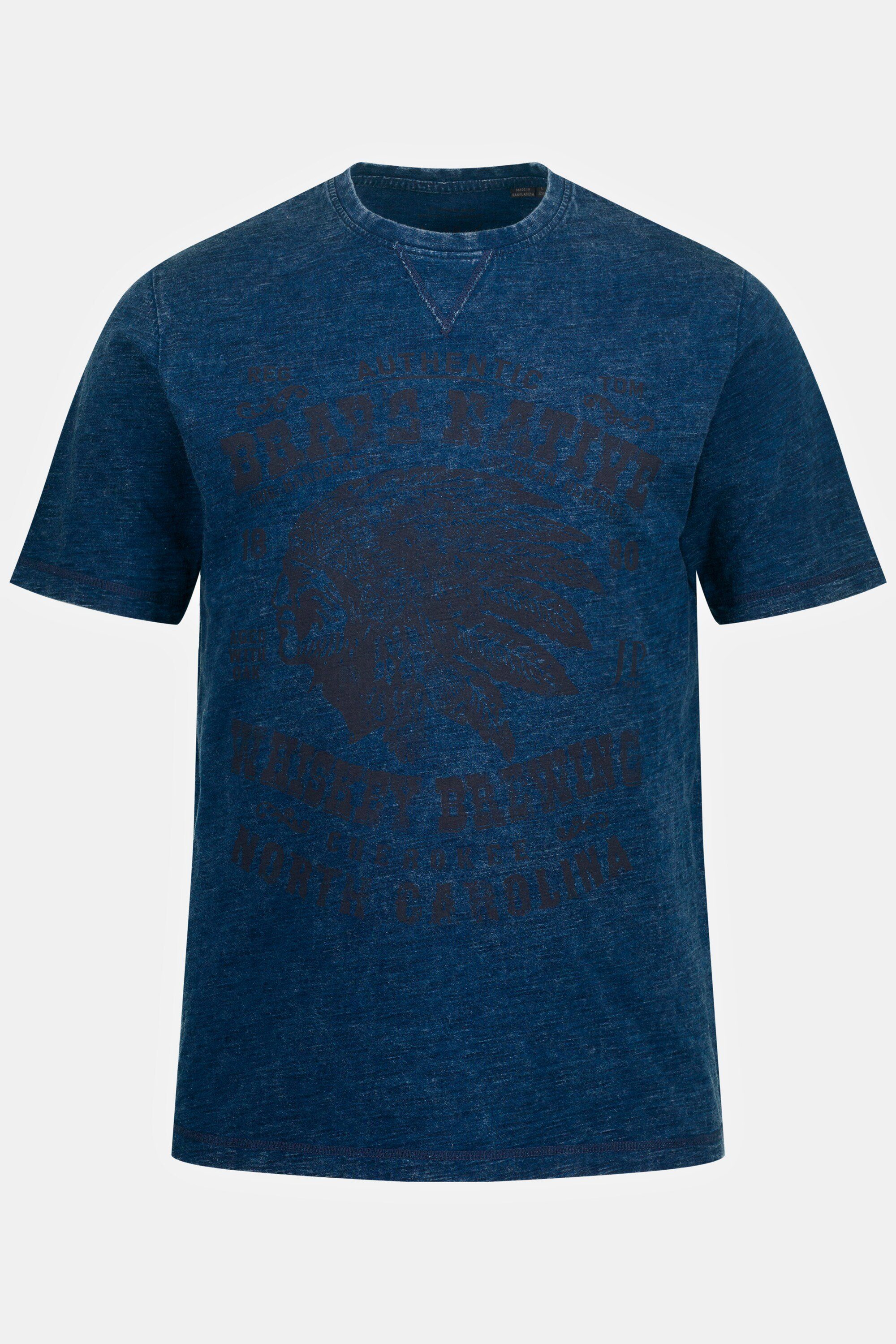 JP1880 Halbarm T-Shirt Indigo-Färbung Print Rundhals T-Shirt