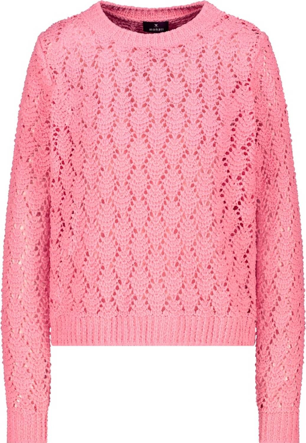 Monari Rundhalspullover 410392 Zartes Ajour-Muster als eleganter Blickfang