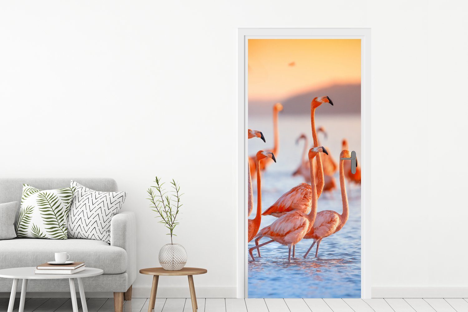 - Türtapete Rosa, - für Tür, (1 Matt, Wasser Tiere bedruckt, 75x205 St), - cm MuchoWow Fototapete Türaufkleber, Flamingo