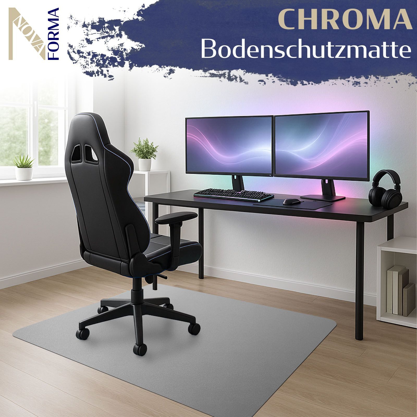 Nova Forma Bodenschutzmatte CHROMA, bunte Stuhlmatte in Trendfarben - Bodenschutz im Büro & Zuhause