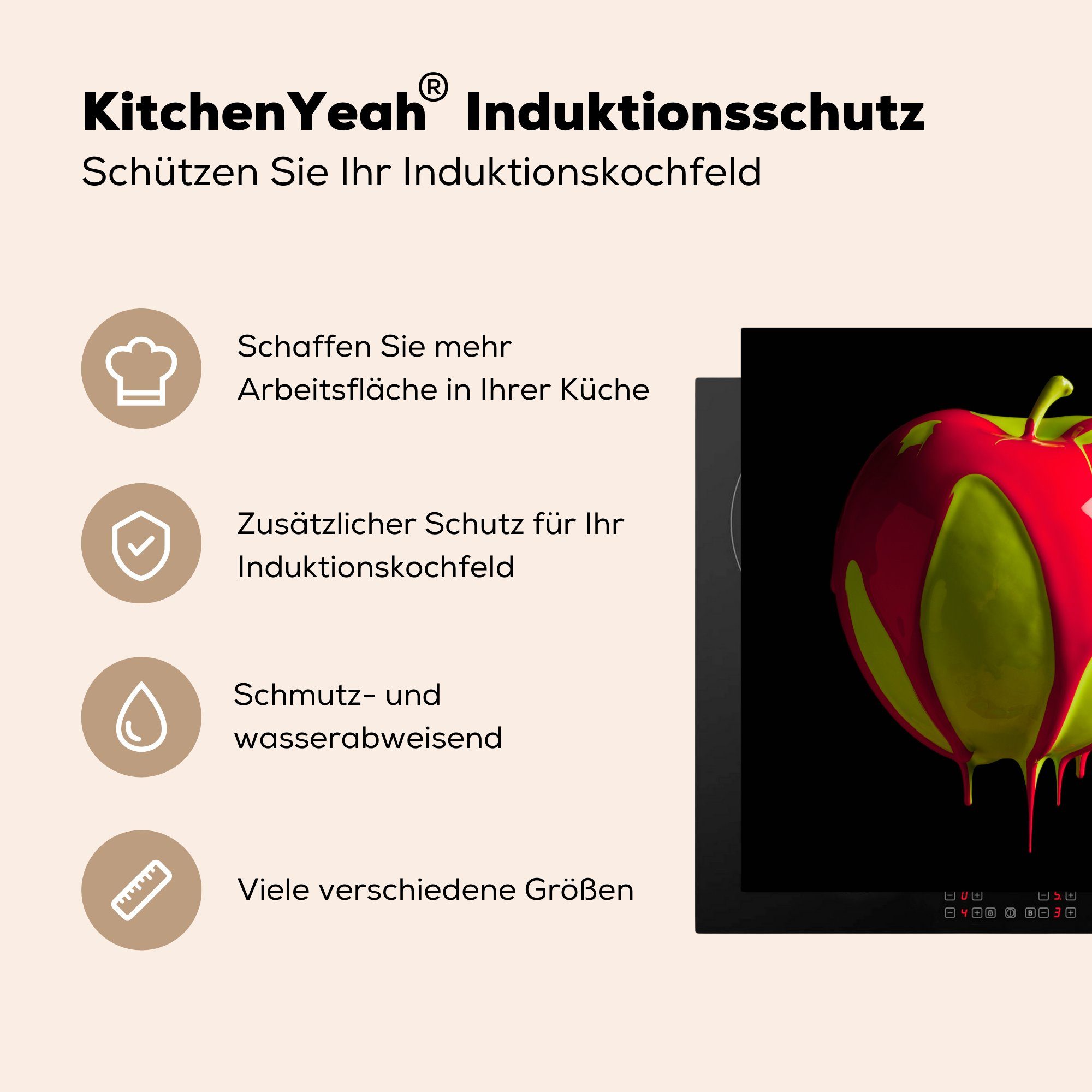 (1 78x78 Vinyl, tlg), küche Ceranfeldabdeckung, MuchoWow cm, Herdblende-/Abdeckplatte für Gemalter Arbeitsplatte Apfel,