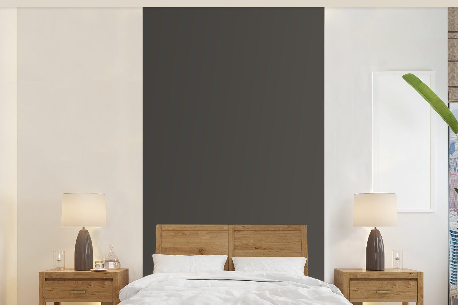 MuchoWow Fototapete für - Grau Schlafzimmer Wohnzimmer Küche, Farben Einfarbig, bedruckt, (2 St), Matt, Vliestapete - Fototapete