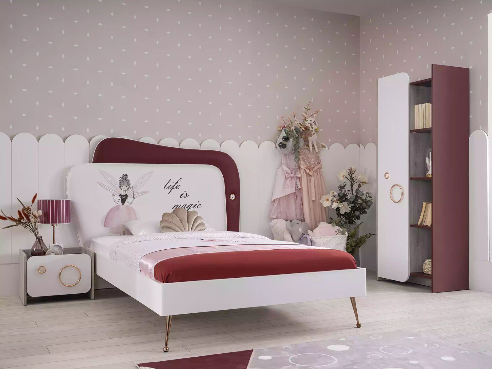 JVmoebel Bett Designer Kinderbett Mädchen Zimmer Möbel Bettrahmen Einzelbett Möbel (1-tlg., Nur Bett), Made in Europe | Bettgestelle