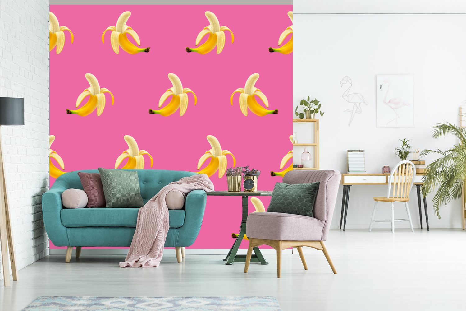 Fototapete - Banane St), (5 Rosa, Wandtapete - bedruckt, Matt, Schlafzimmer, Muster Vinyl Tapete MuchoWow Wohnzimmer oder für