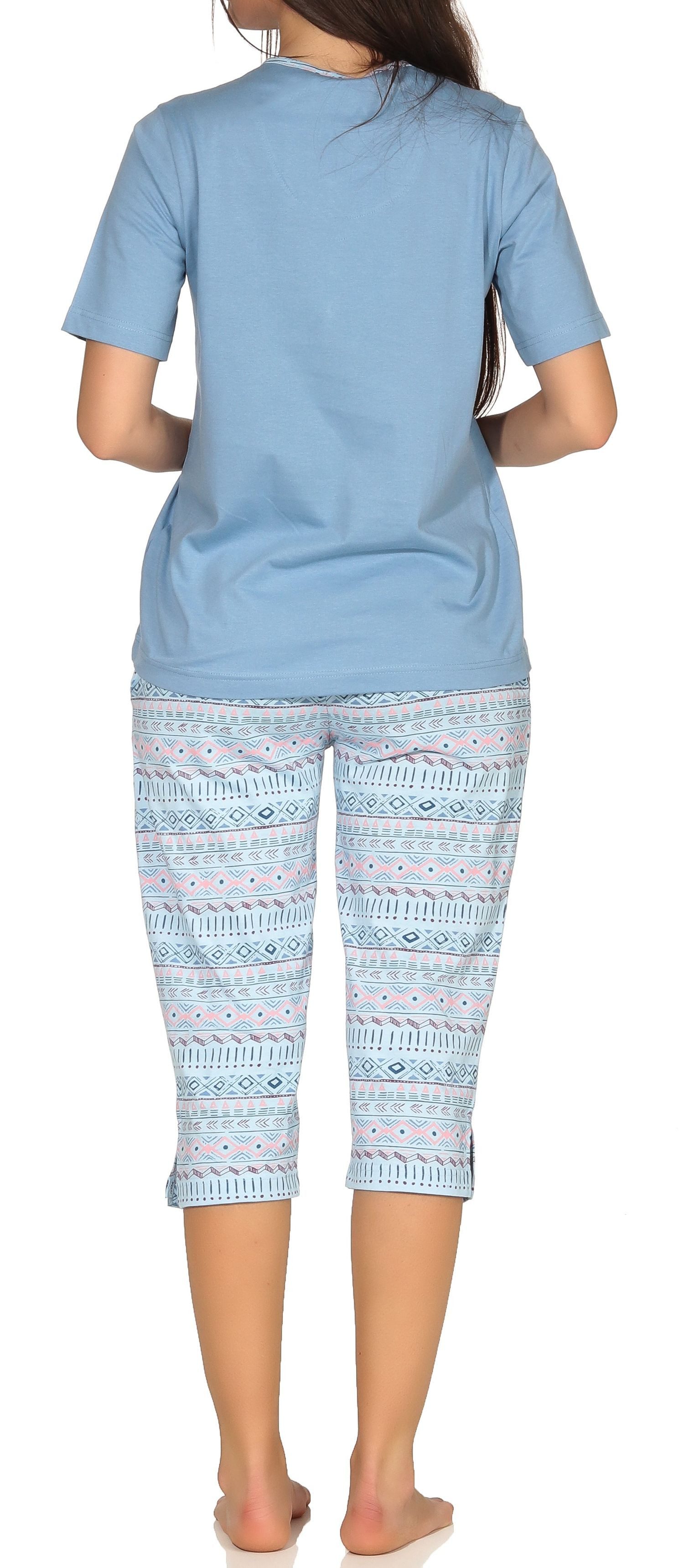 Normann Pyjama Damen kurzarm Capri Schlafanzug im Ethnolook - auch in Übergrössen – Bild 3 von 5