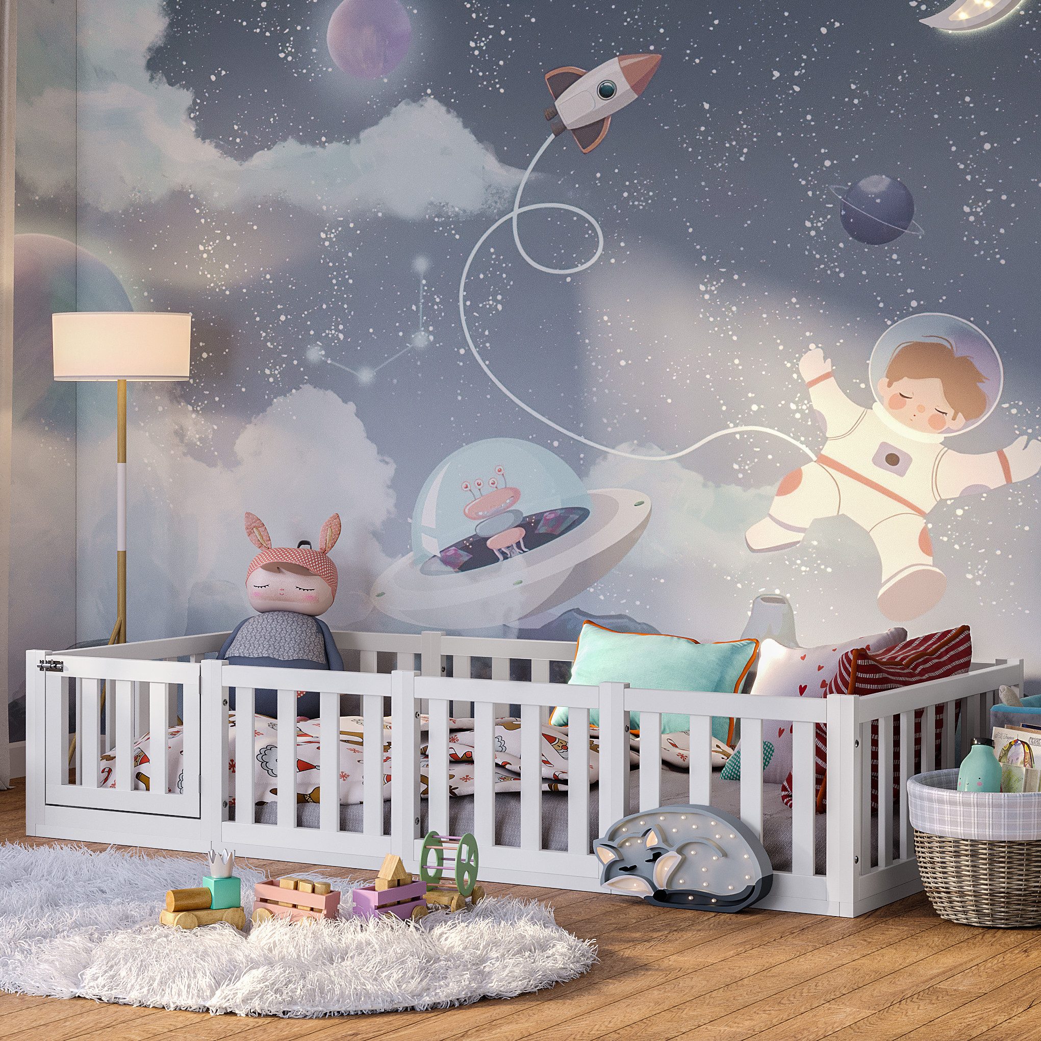 Bellabino Kinderbett Tapi (Bodenbett mit Rausfallschutz und Lattenrost, wei günstig online kaufen