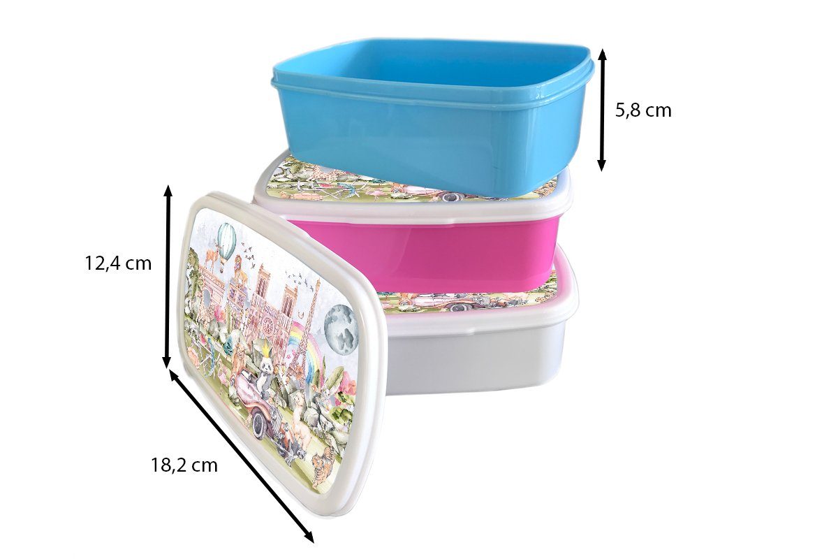 - Brotbox Rosa Lunchbox und Paris MuchoWow Brotdose, - Mädchen Mädchen Tiere, Jungs für - und für Erwachsene, Kunststoff, weiß Kinder - Kinder (2-tlg), Regenbogen -