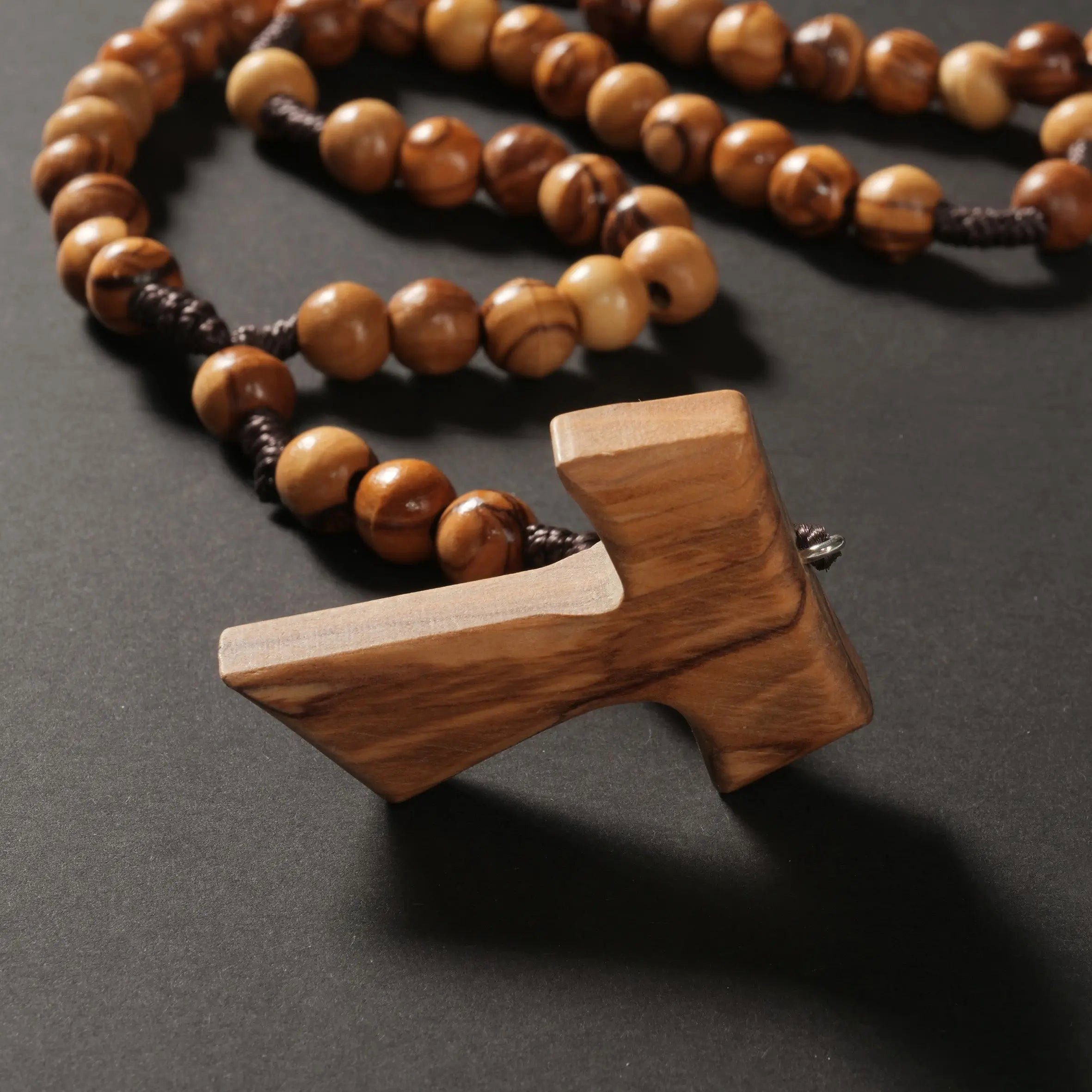 Kassis Dekoobjekt Rosenkranz mit Holzdeko, Perlen, Gebetskette runden mit Tau Olivenholz, Bethlehem, aus handgemacht, Naturprodukt, umweltfreundlich, aus
