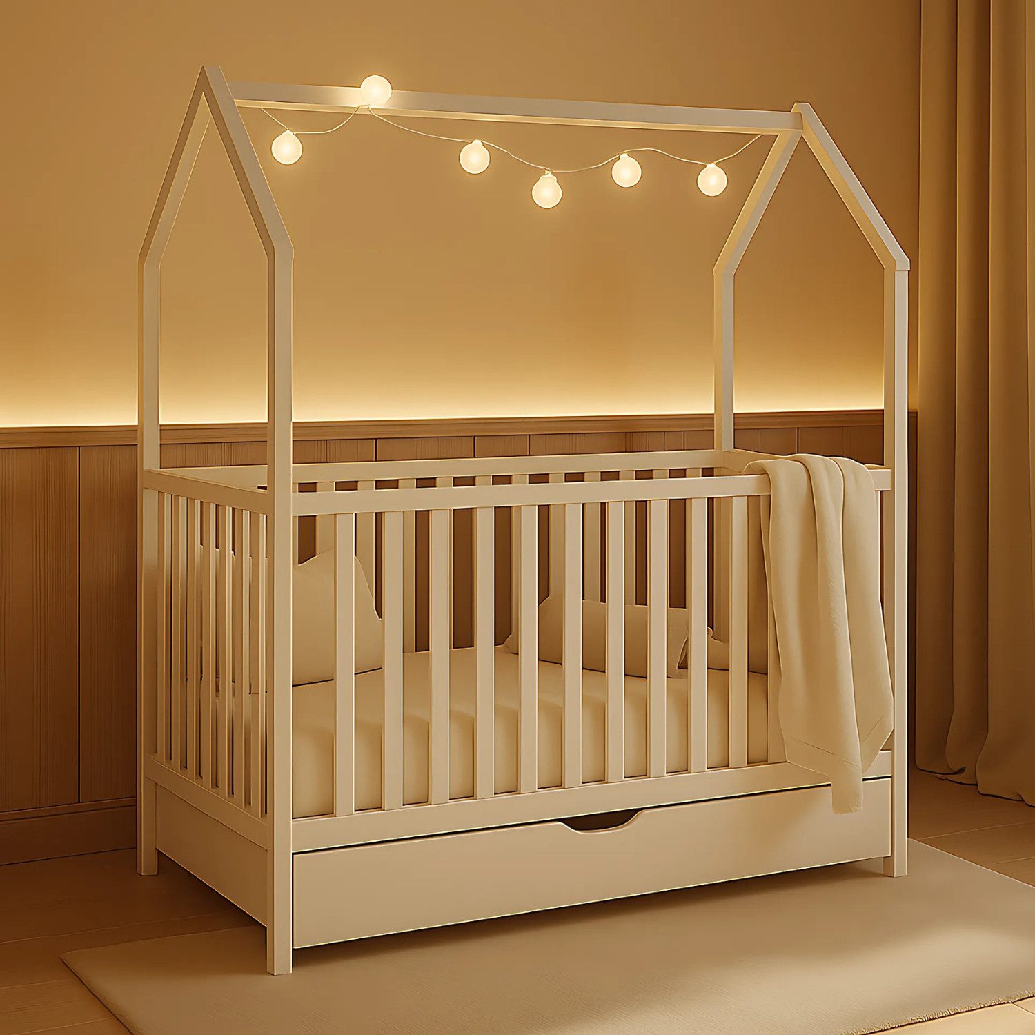 Alavya Home® Babybett ELLA 70x140 cm aus Massivholz Kiefer Weiß – Höhenvers günstig online kaufen