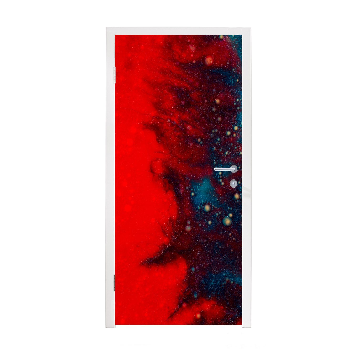 MuchoWow Türtapete Tinte - abstrakt - rot - blau, Matt, bedruckt, (1 St), Fototapete für Tür, Türaufkleber, 75x205 cm