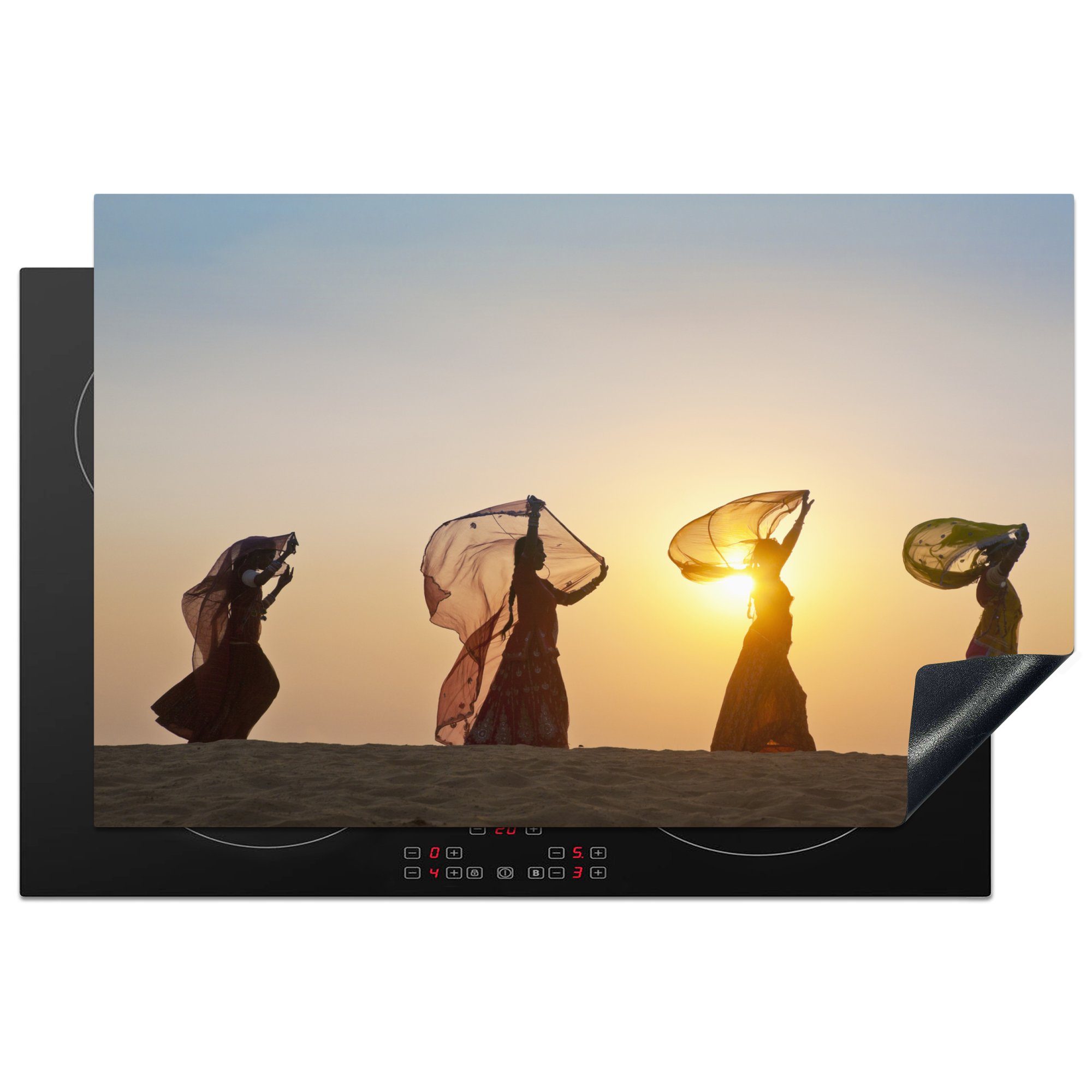 MuchoWow Herdblende-/Abdeckplatte Frauen aus Indien, Vinyl, (1 tlg), 81x52 cm, Induktionskochfeld Schutz für die küche, Ceranfeldabdeckung