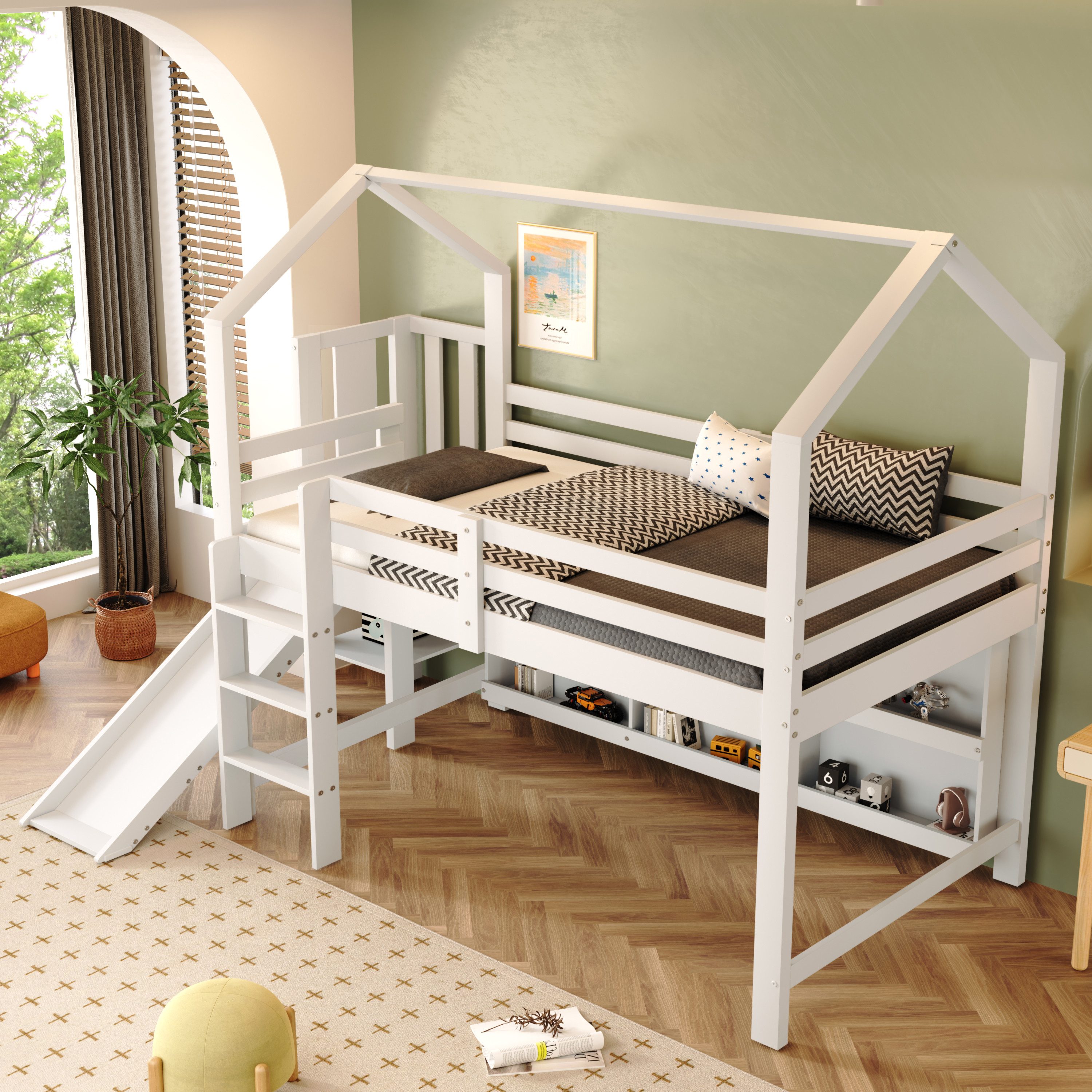 Flieks Hochbett Kinderbett 90x200cm mit Rutsche, günstig online kaufen