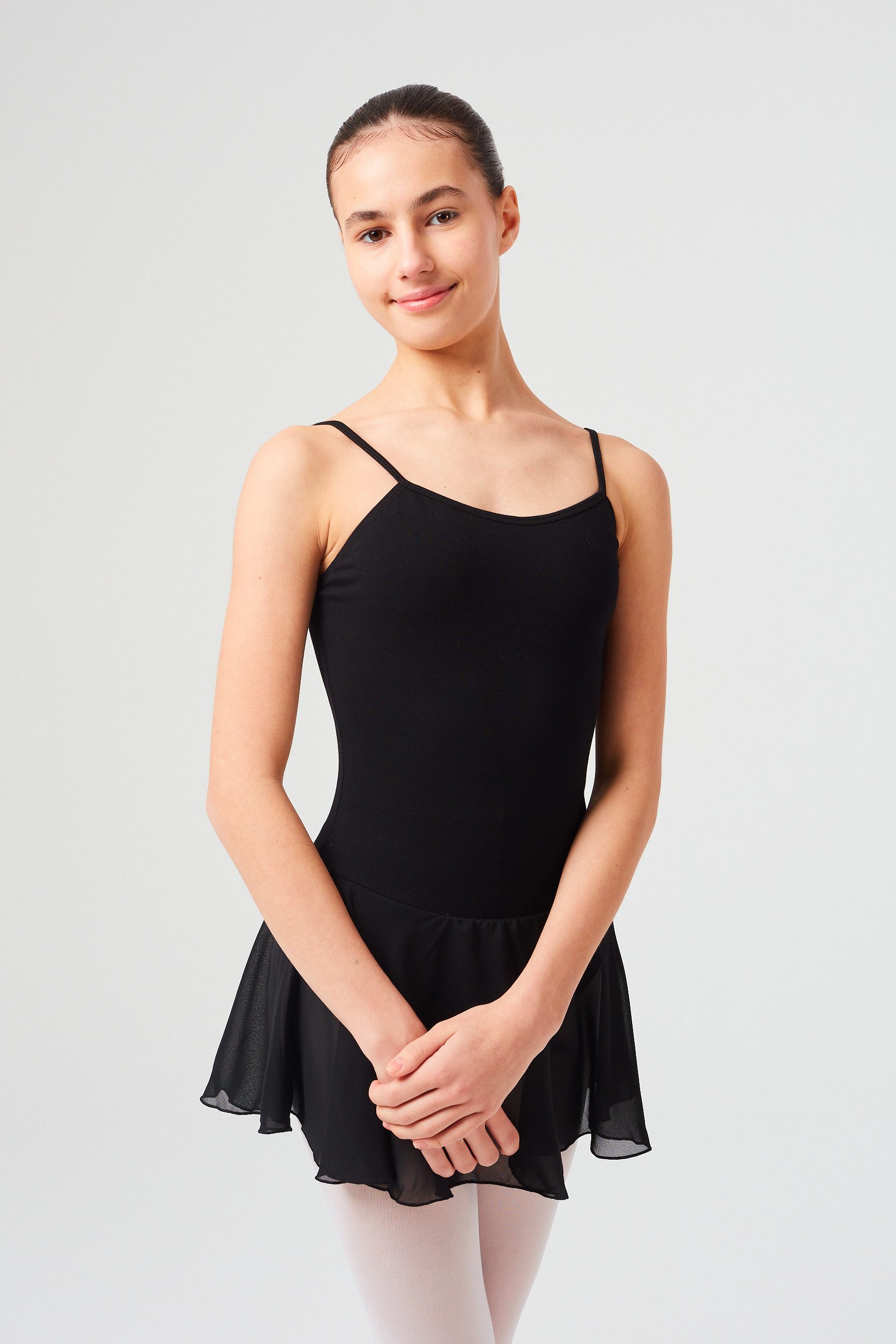tanzmuster Chiffonkleid Ballettkleid Maggie mit Spaghettiträgern Mädchen Ballettbody mit Chiffon Röckchen – Bild 3 von 5