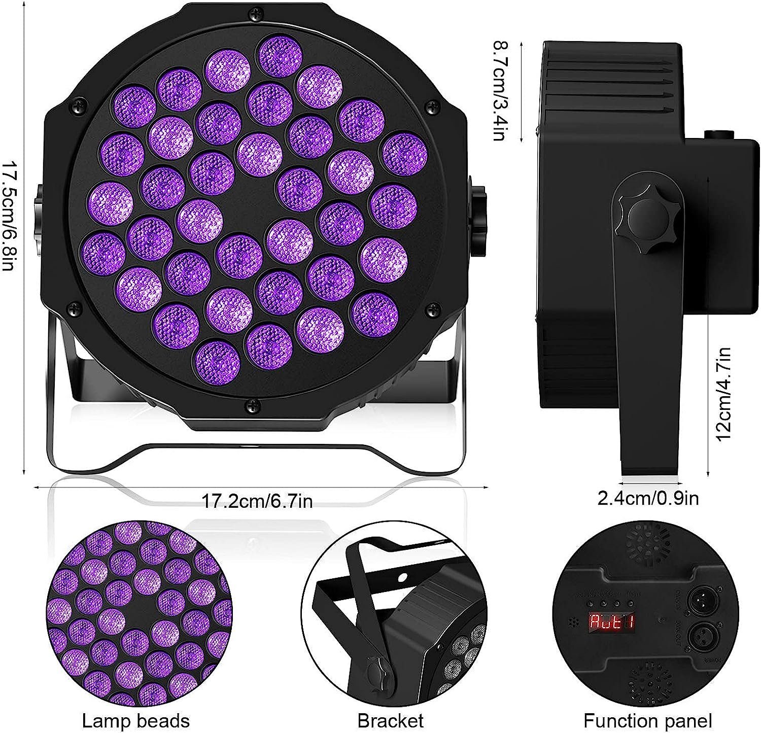 Party Strahler,UV-Schwarzlicht wechselbar DOPWii Fernbedienung, mit LED 36W Discolicht LED