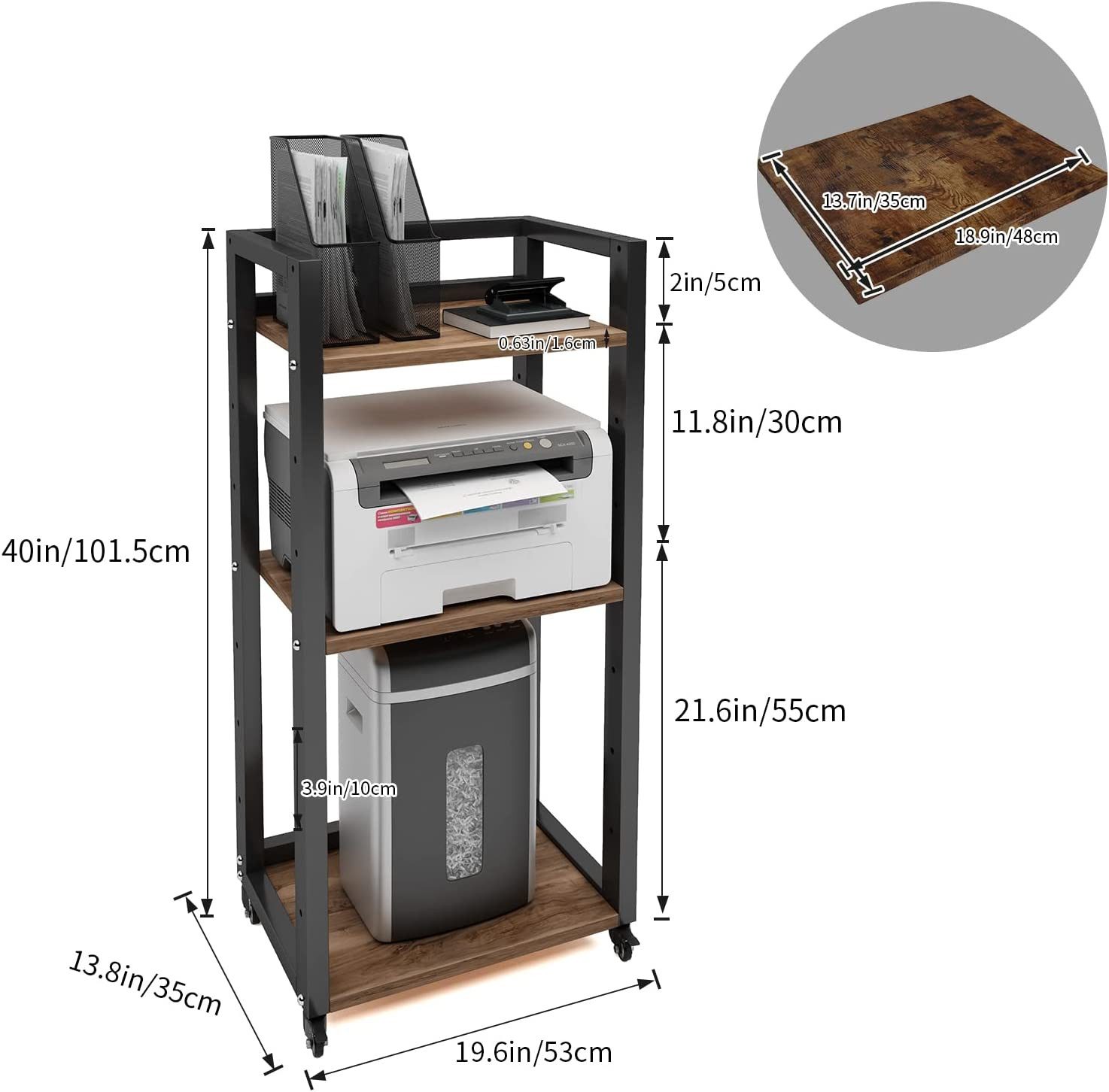 PUNCIA Druckertisch 3 Etagen Heim Büro mit Raddrucker Kopierer Aufbewahrungshalter Tisch (1-St), 360°-Industrieräder, höhenverstellbar, 53x35x101,5 cm