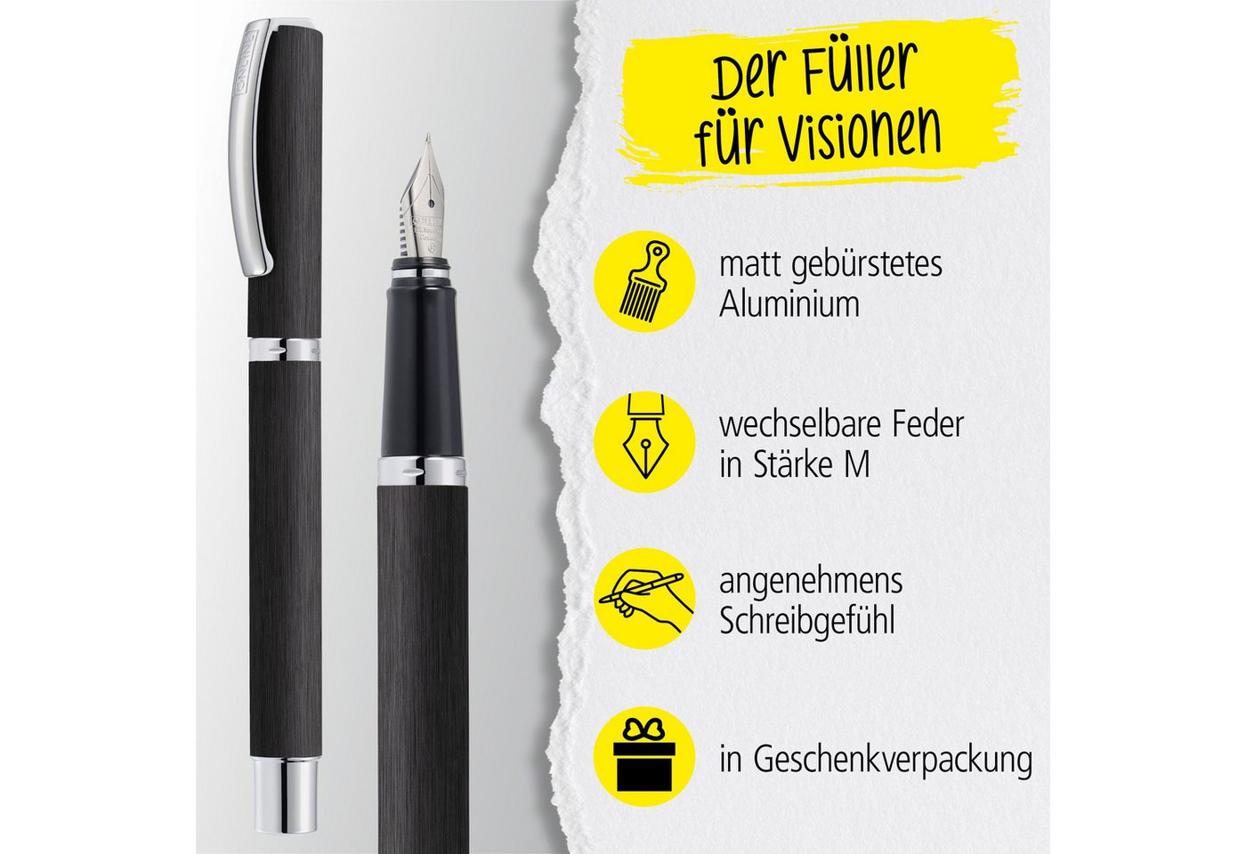 Thumbnail - Online Pen Füller Vision Füllhalter, (aus gebürstetem Aluminium, hochwertiger Füllfederhalter mit Iridium-Feder), in Ges...