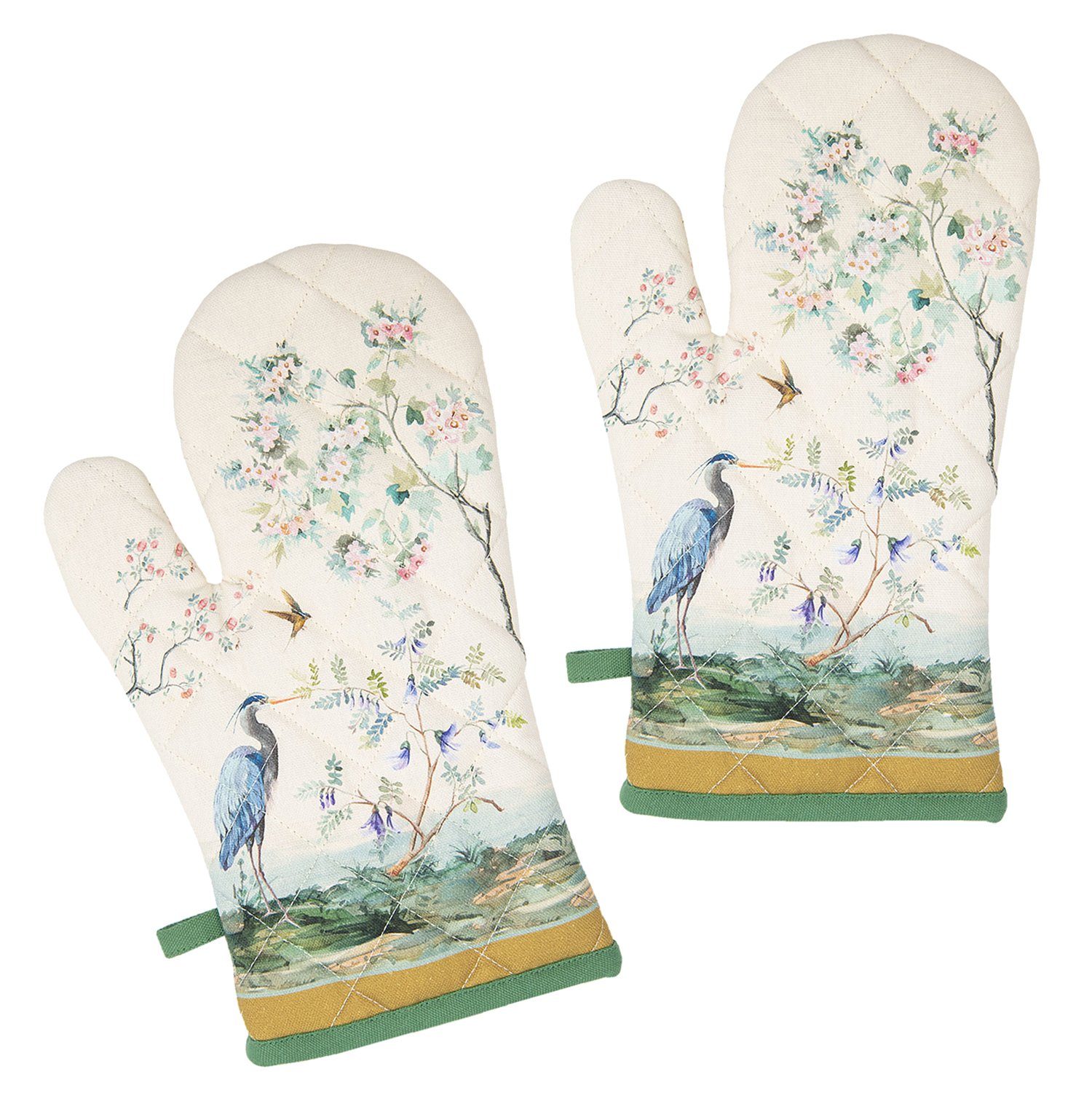 Clayre & Eef Topfhandschuhe Birds in Paradise, (Set, 2-tlg., 2-teilig), Ofenhandschuhe wattiert Größe: ca.18x30cm