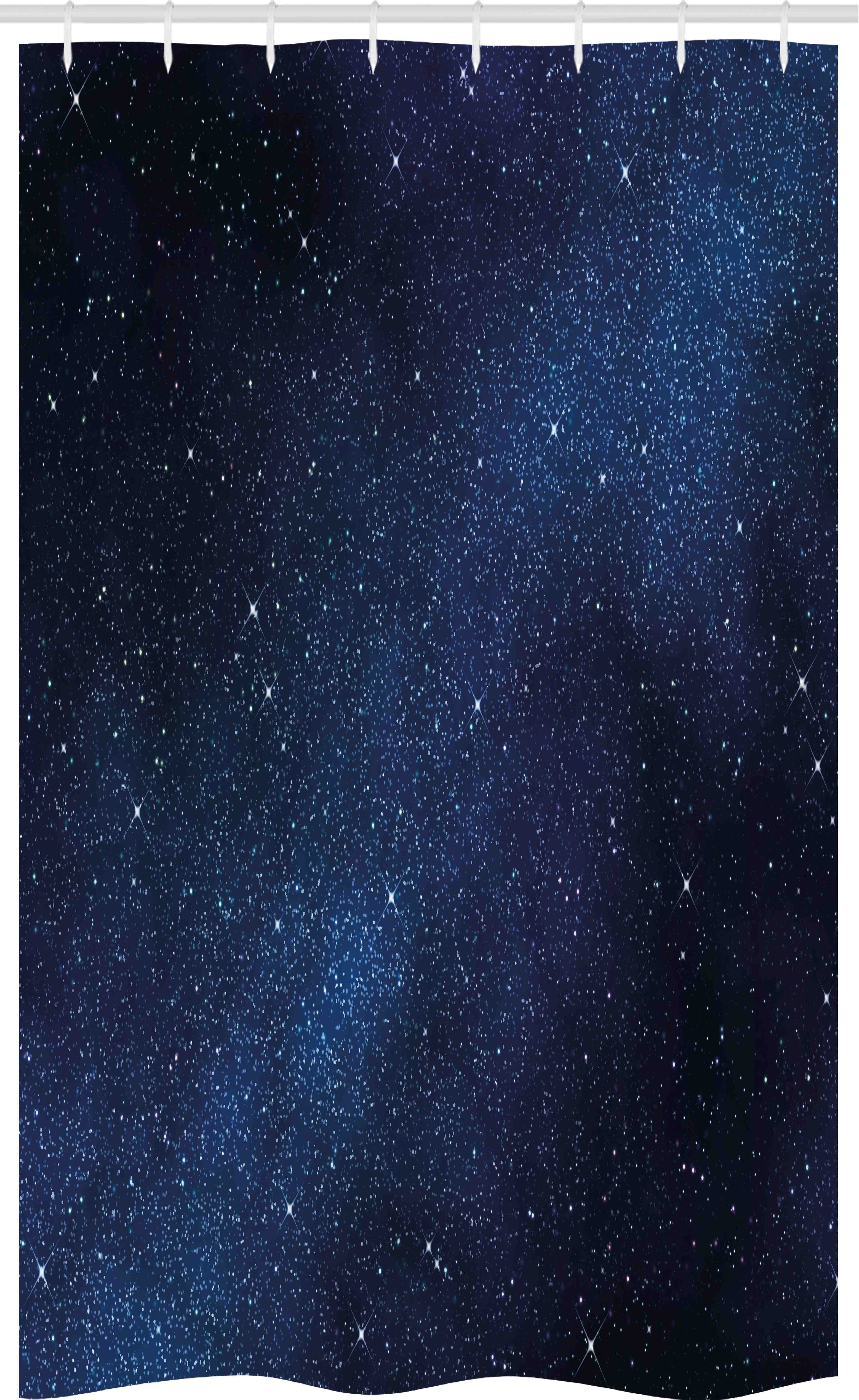 Abakuhaus Duschvorhang Badezimmer Deko Set aus Stoff mit Haken Breite 120 cm, Höhe 180 cm, Nacht Raum und Sterne
