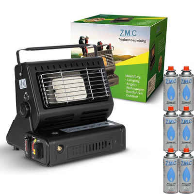 Z.M.C.GMBH Heizstrahler 2in1 Tragbare Camping Gaskocher Gasheizung + 6x Gaskartuschen MSF-1A, 227g Camping Heizung Heizstrahler Zeltheizung Butangas Campingkocher