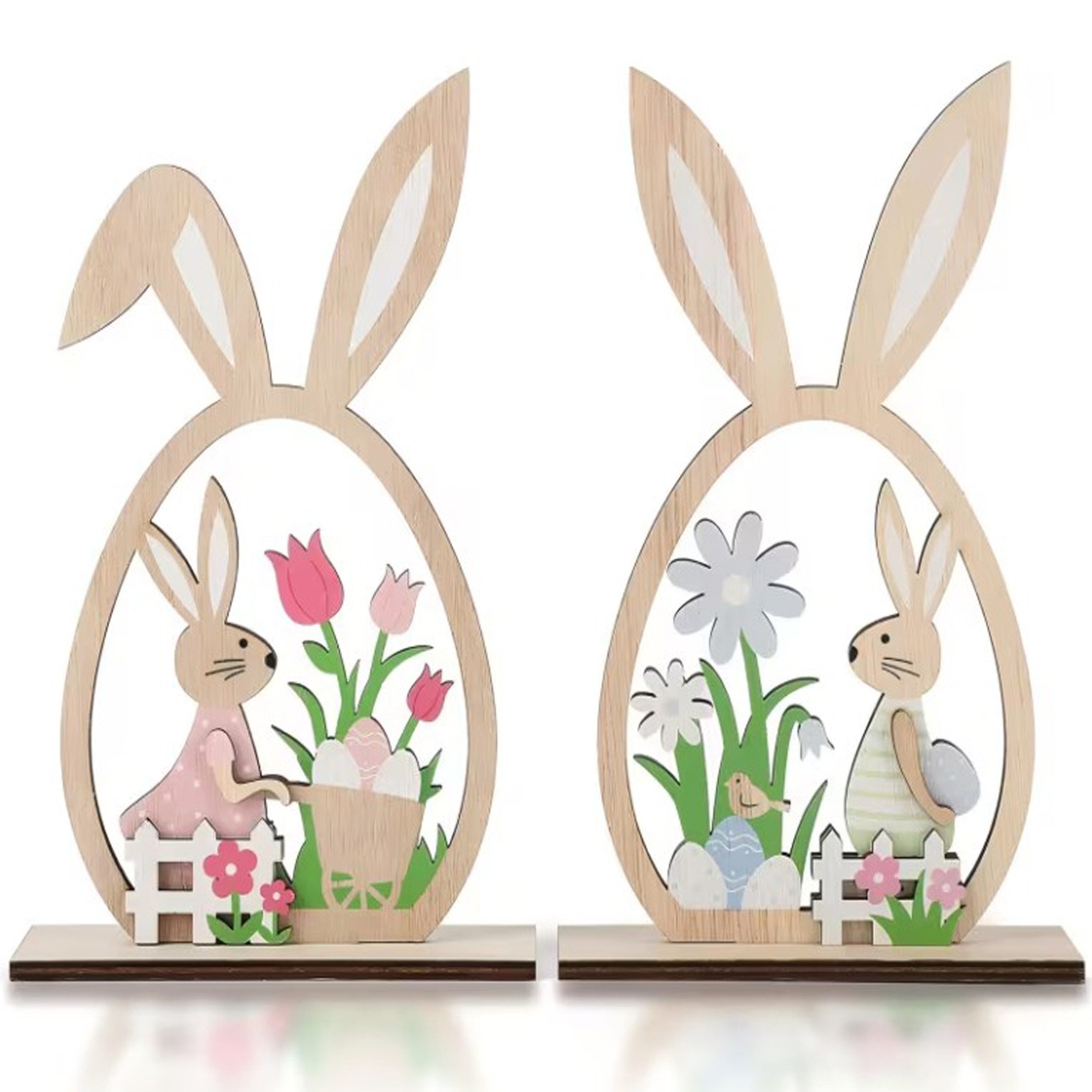 Deggelbam Osterhase Osterhasen Holzdeko im Ei-Design – Liebevolle Osterdekoration (2 Stück süße osterdekorations Aufsteller), Osterdeko, Frühlingsdeko, Osterhase Dekoration für Ostern