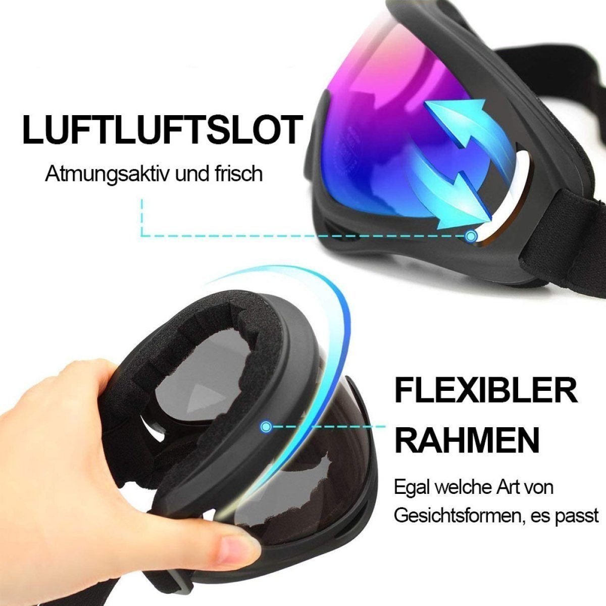 LENBEST Skibrille Skibrille,Snowboardbrille, Windschutz, (1-St) Anti-Glare-Gläser