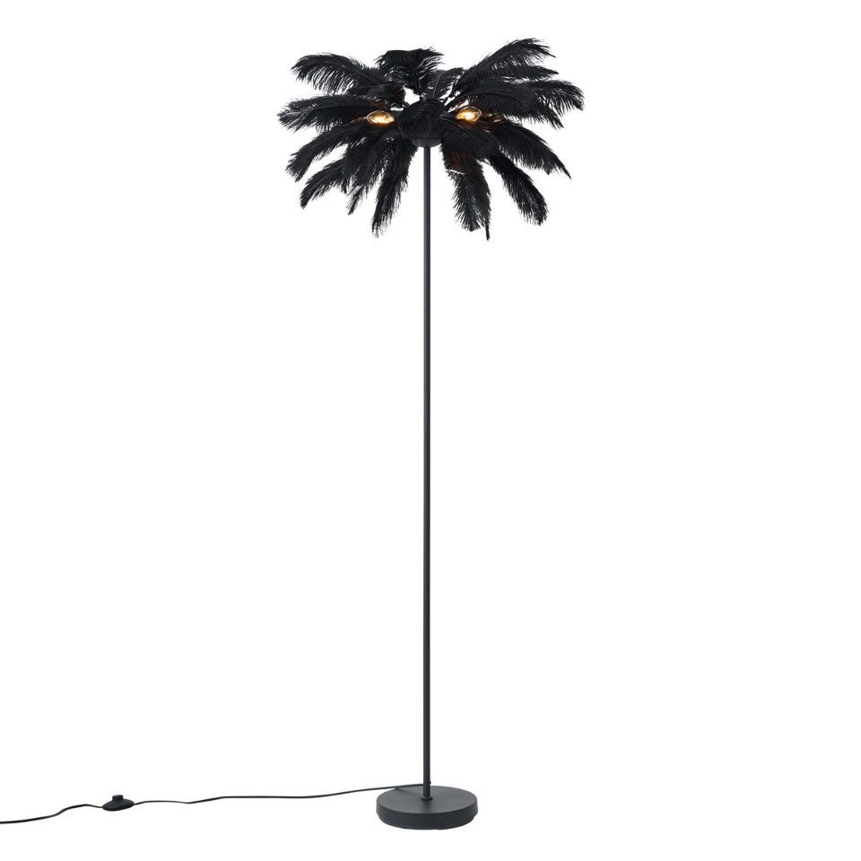 Qazqa Stehlampe Peahen, ohne Leuchtmittel, Warmweiß, QAZQA Stehlampe, e14, Schwarz, Stahl, Art Deco