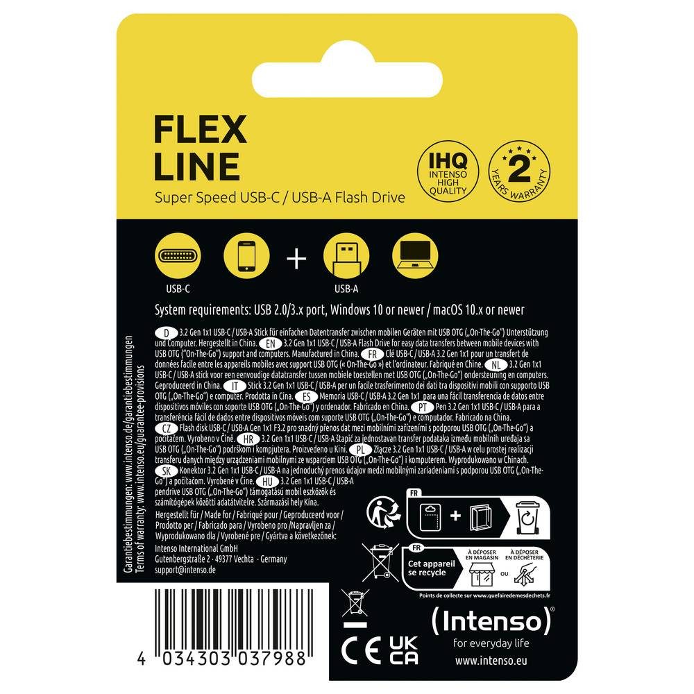 Intenso Flex Line USB-Stick Retail 128 GB Schwarz USB-A (USB 3.2 Gen 1), USB-Stick