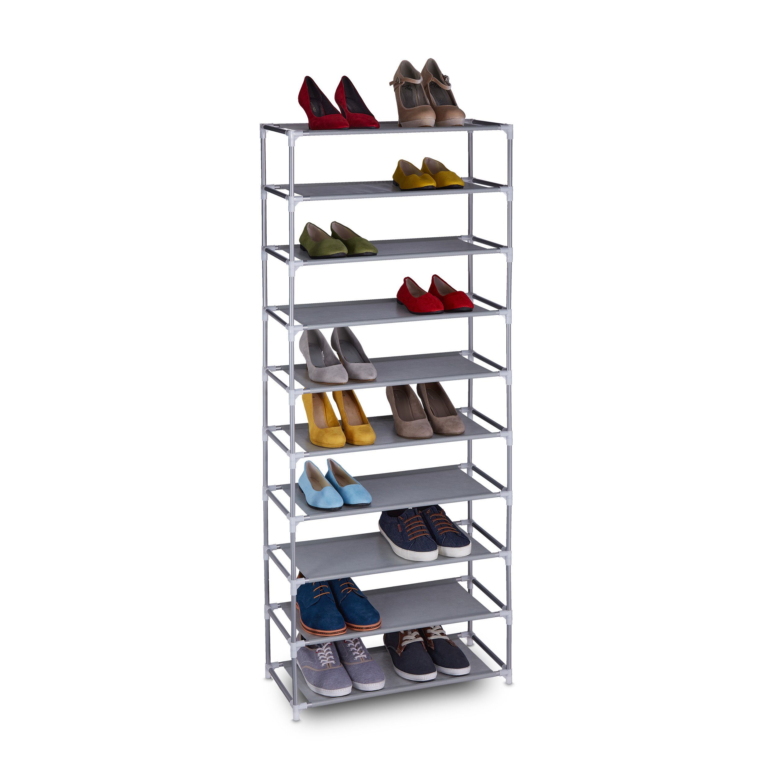 relaxdays Schuhregal Stecksystem 10 Ebene, Grau günstig online kaufen