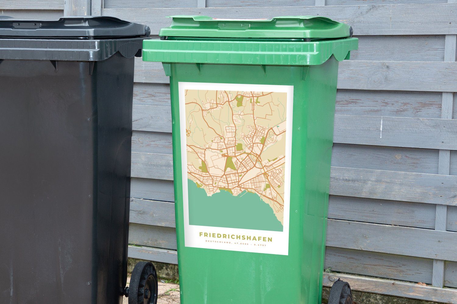 MuchoWow Wandsticker St), - Mülleimer-aufkleber, Stadtplan Container, Mülltonne, Friedrichshafen Vintage - - Karte Sticker, Abfalbehälter - (1 Karte