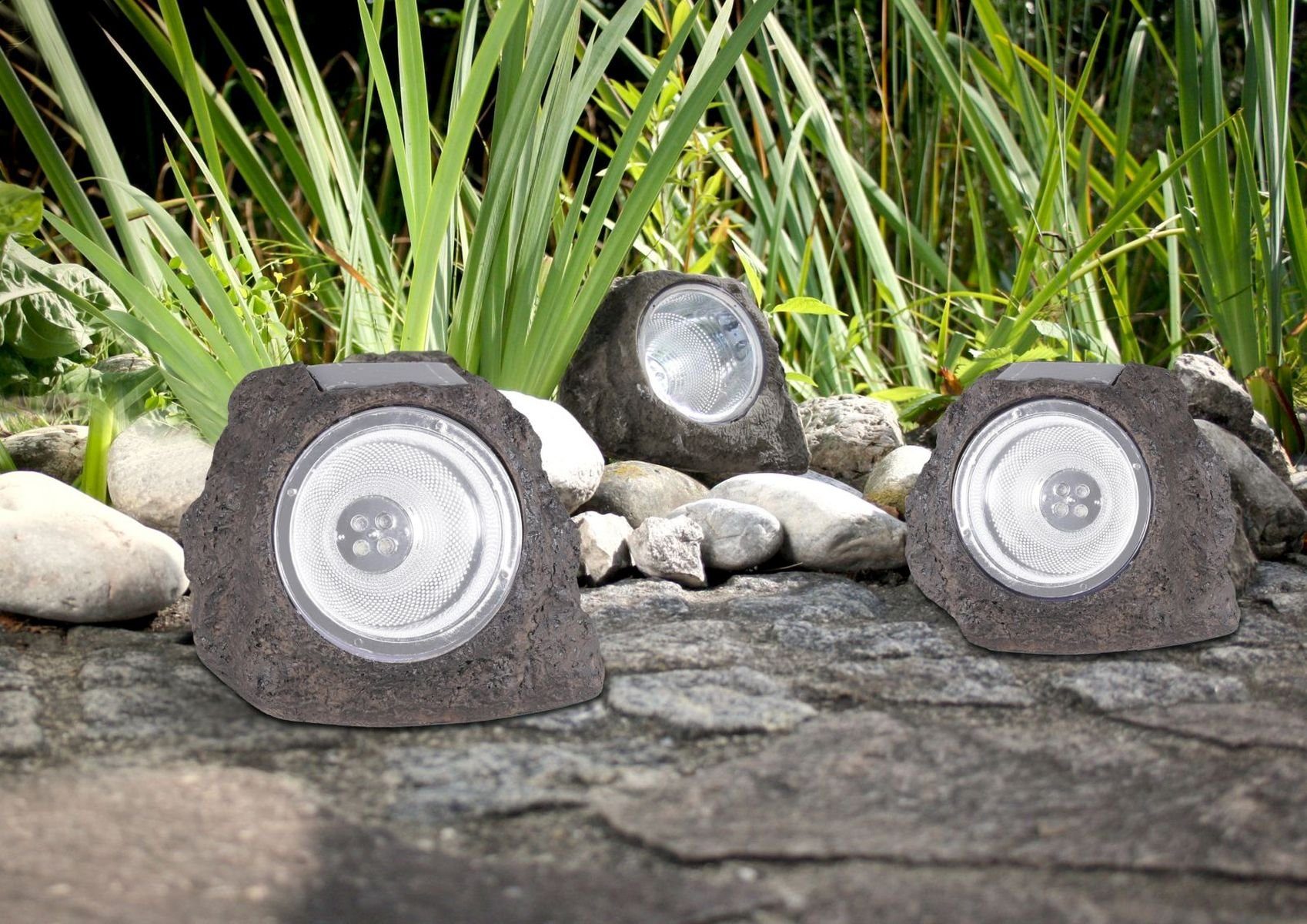 bmf-versand LED Solarleuchte Solarleuchte Garten Stein Optik 6er Set Dekolampe Solarlampe Außen, Außenlampe, LED fest integriert, Warmweiß, Solarsteine