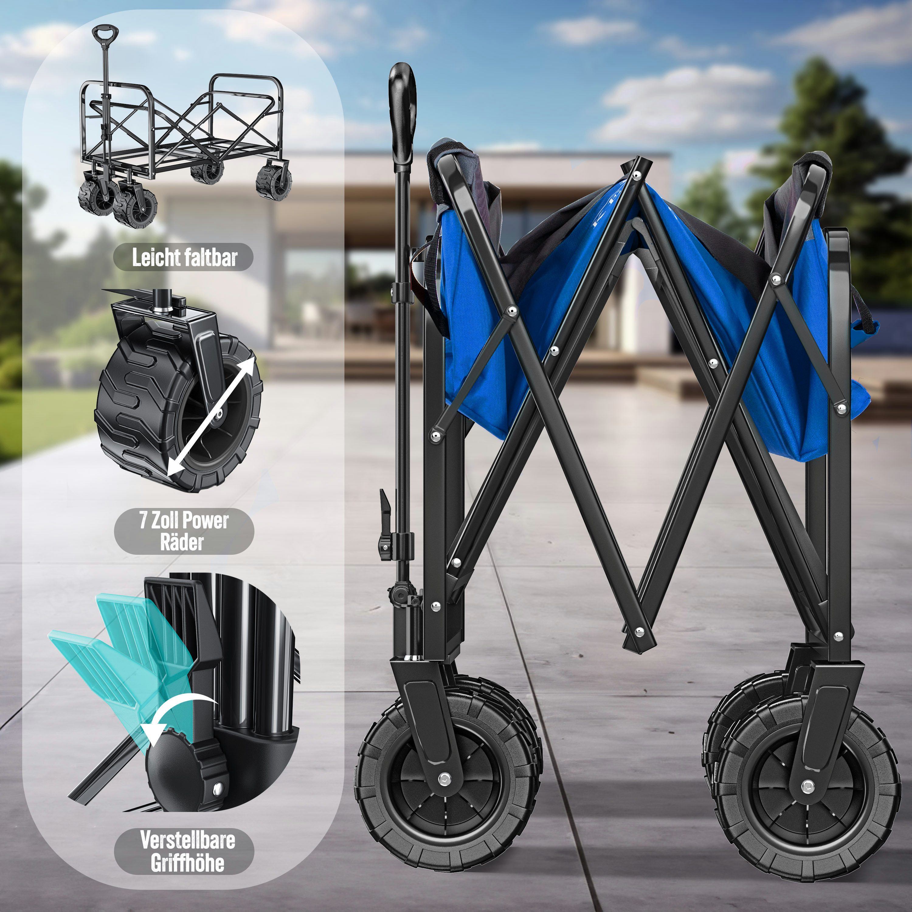 KESSER Bollerwagen, Bollerwagen faltbar Breite Reifen Handwagen Transportkarre