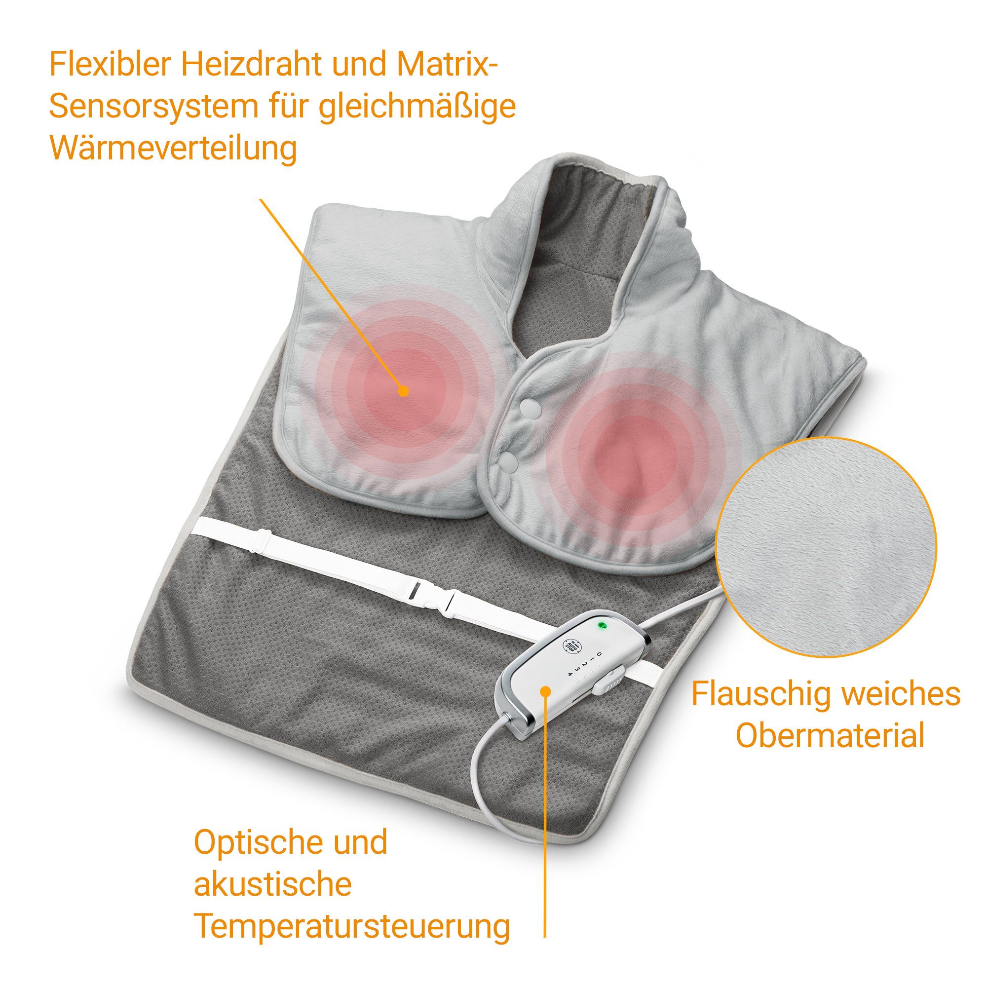 medisana Heizkissen HP 630, 4 Stufen, 3 Timer, flexibler Heizdraht, Überhitzungsschutz, 100 Watt