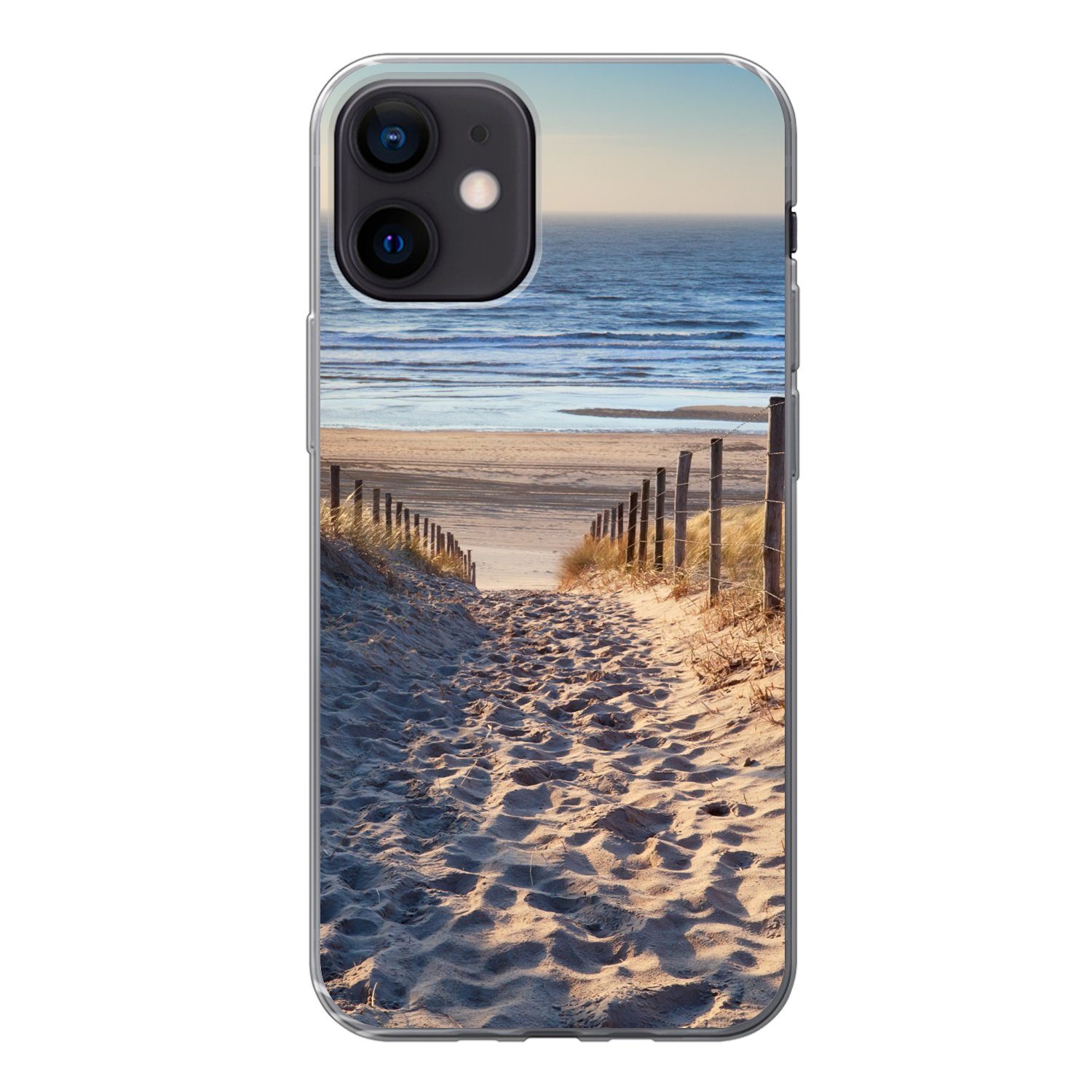 MuchoWow Handyhülle für Apple iPhone 12 Strand - Meer - Niederlande - Dünen - Sonne, Smartphone-Bumper, Print, Handy Schutzhülle Dünn