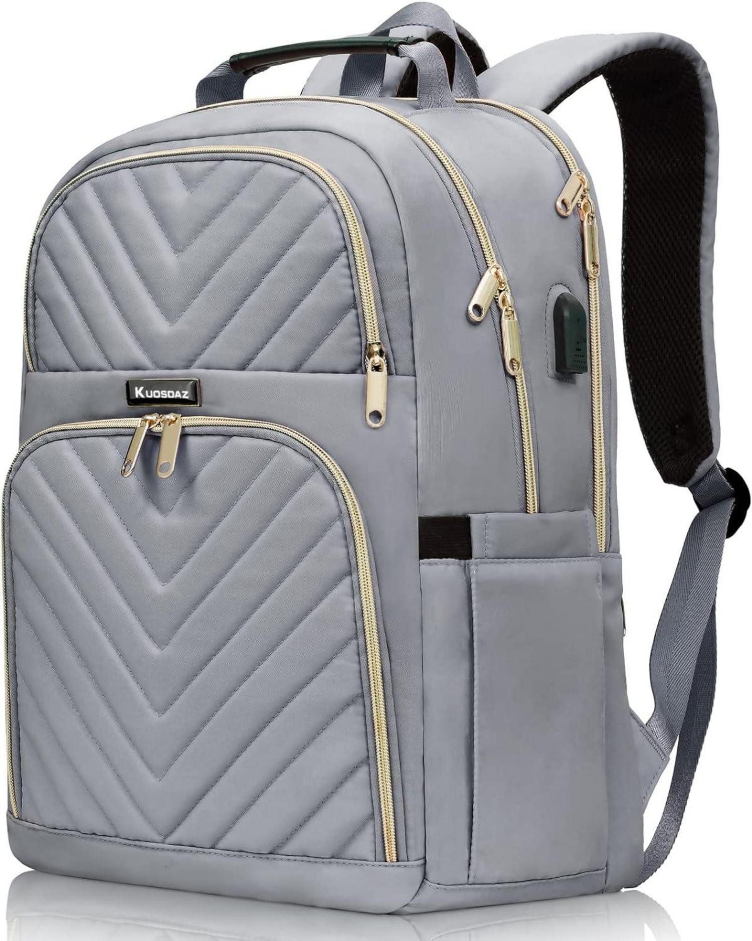 Laptoprucksack Rucksack Damen 17,3 Zoll USB Ladeanschluss wasserdicht Uni Schule Grau