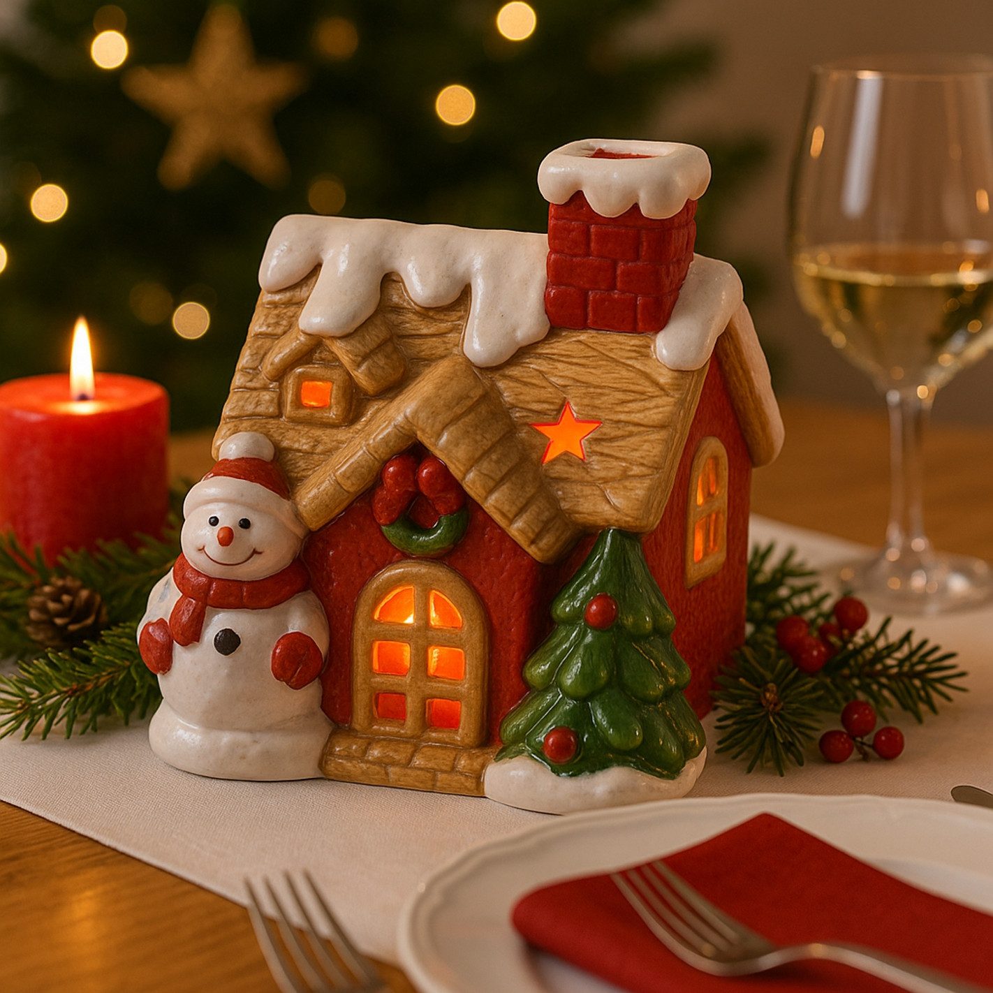 I.GE.A. LED-Dekofigur LED-Haus (1 St), Dekoobjekt LED batteriebetrieben Weiß Gold Weihnachtsdeko – Bild 2 von 5