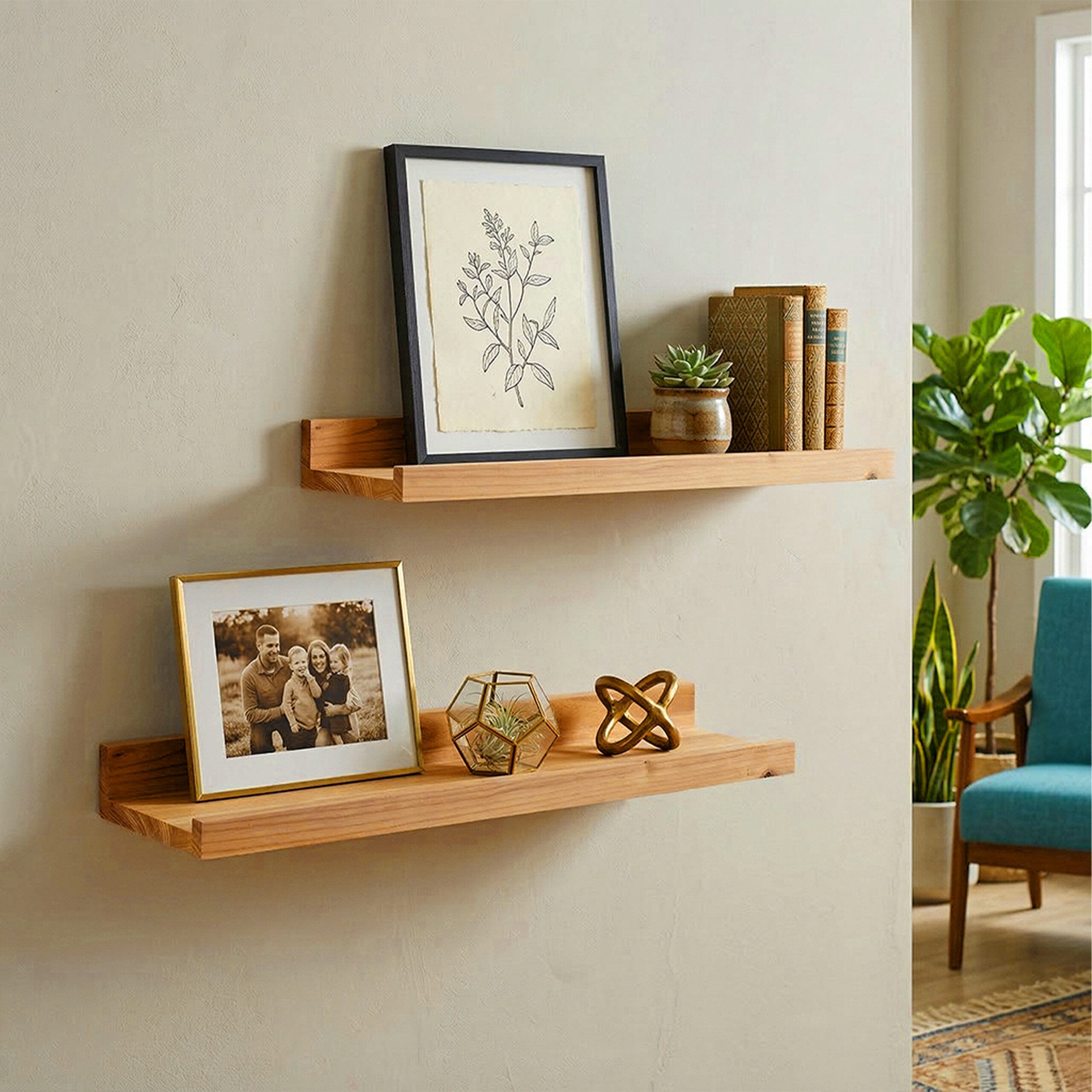 relaxdays Bilderleiste Schmales Wandregal aus Walnussholz, natur, 40 cm