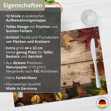 Platzset, Tischsets I Platzsets - Herbstdeko - Herbst - Ahornblätter & Kastanien, Tischsetmacher, (aus Naturpapier in Aufbewahrungsmappe, 12-St., 44 x 43 cm / bunt), Made in Germany