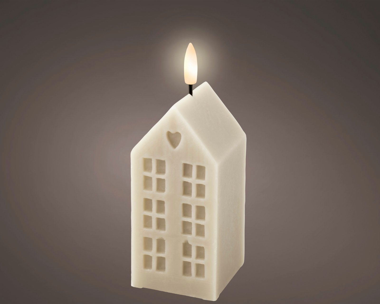 Lumineo Dekofigur LED Kerze Wachs grau/ warmes weiss 6x6x11,3cm