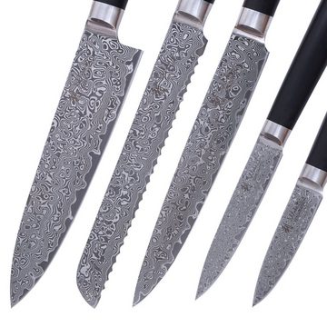 Wakoli Magnet-Messerblock Culinary Noir 6-teiliges Set I 5 Damast Küchenmesser und Einsteckblock