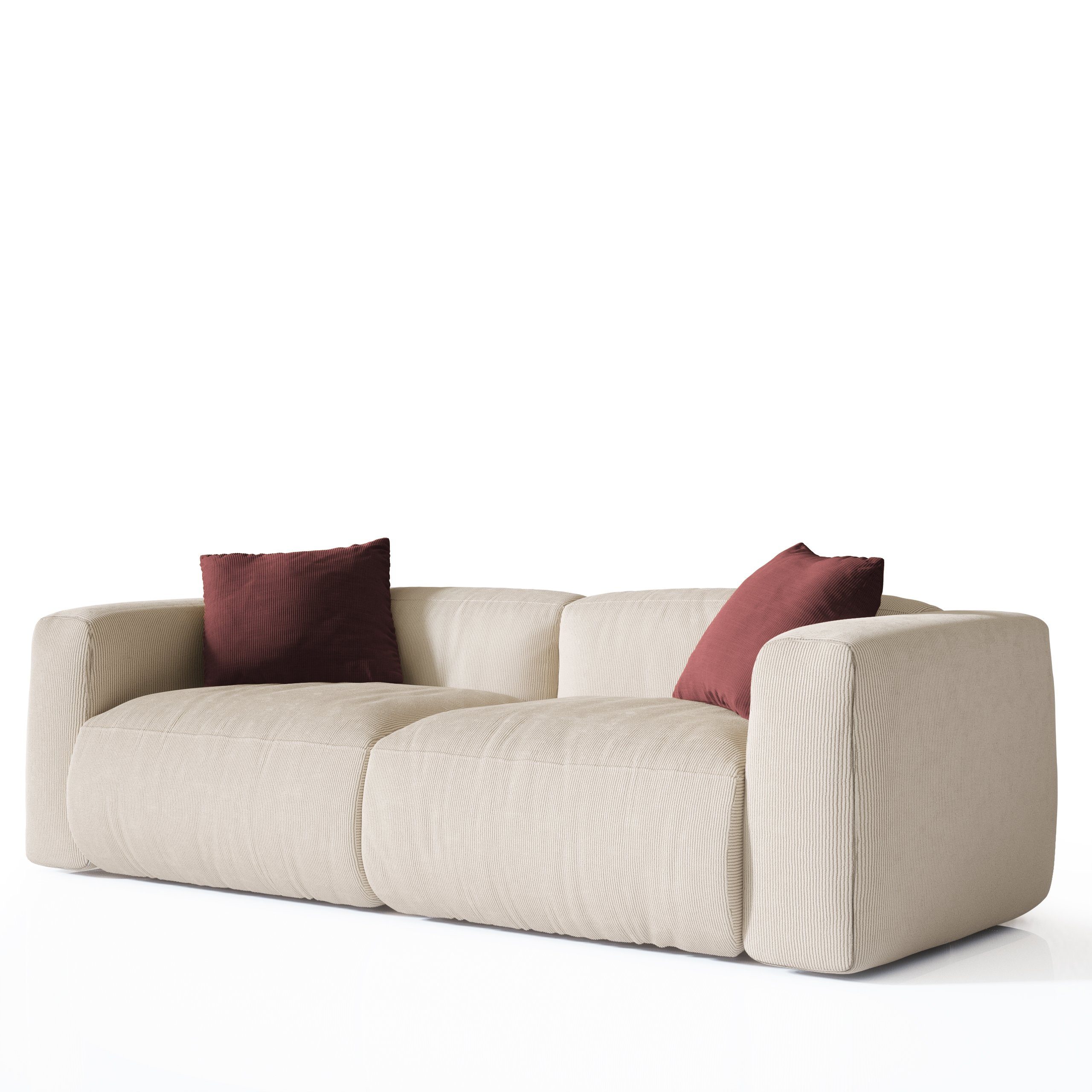 Newroom Sofa Cosy, cord - Wellenfedern creme Schaumkern und beige / 