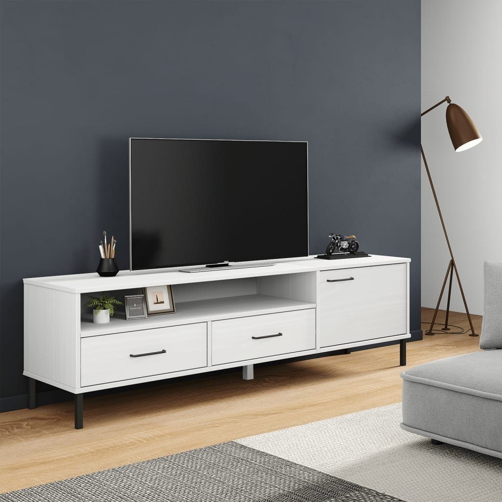Kiefer OSLO furnicato mit TV-Schrank Weiß Metallbeinen Massivholz
